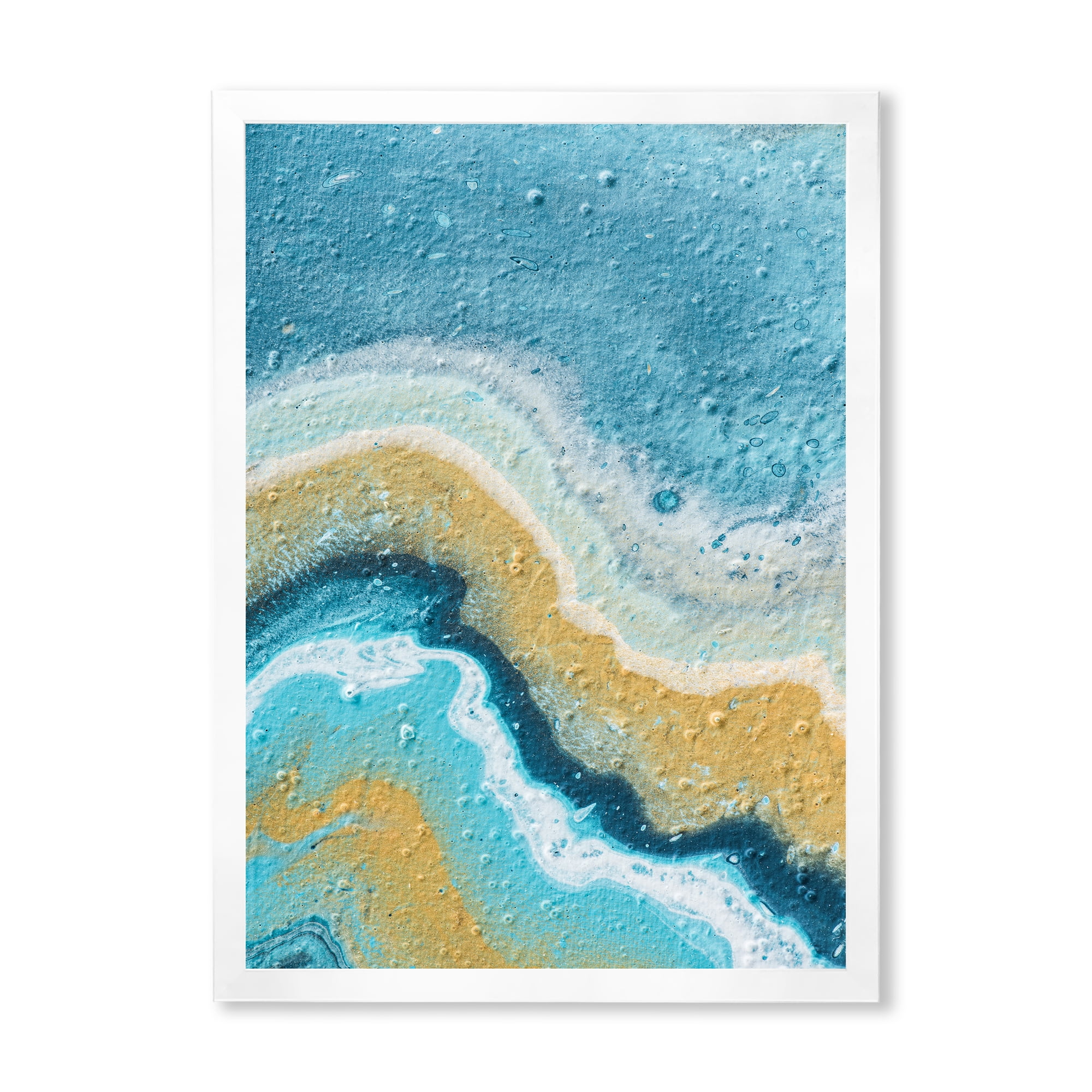 Designart 'Abstract Composition In Blue and Yellow VI' Modern Framed Art Print