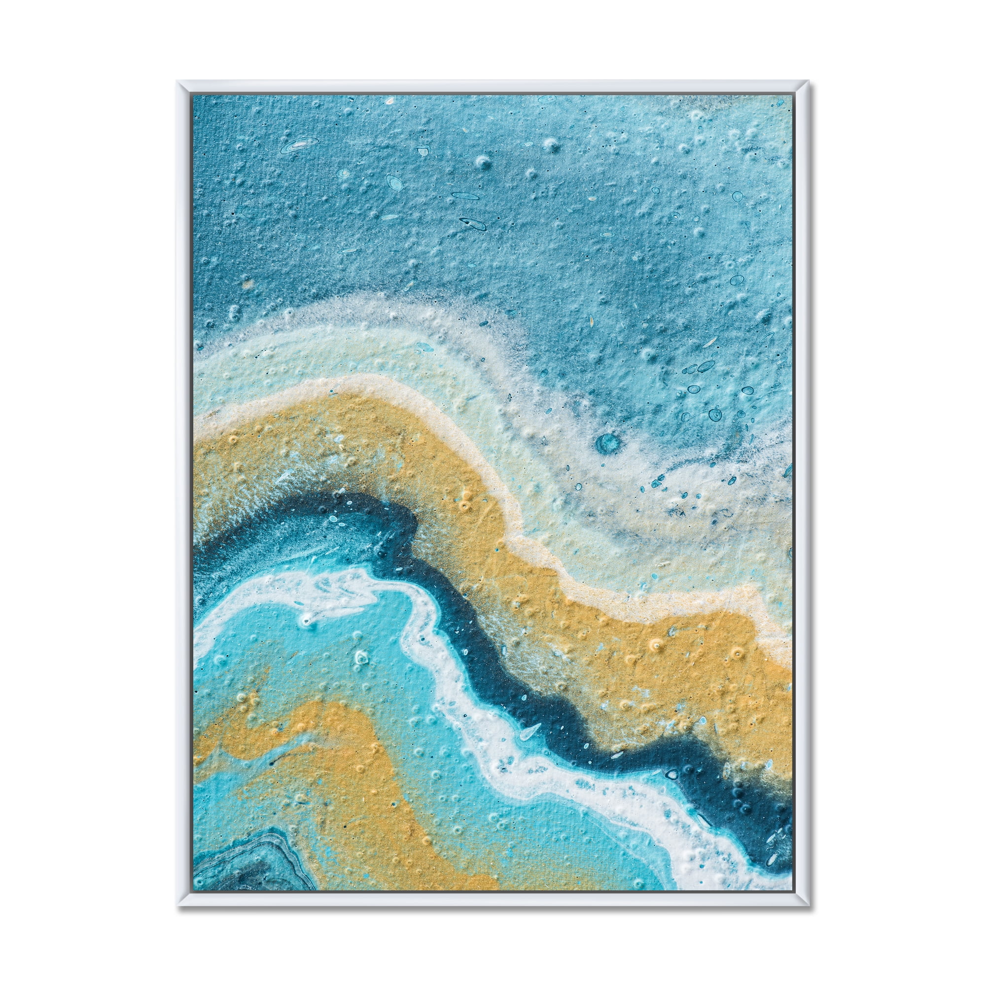 Designart 'Abstract Composition In Blue and Yellow VI' Modern Framed Canvas Wall Art Print