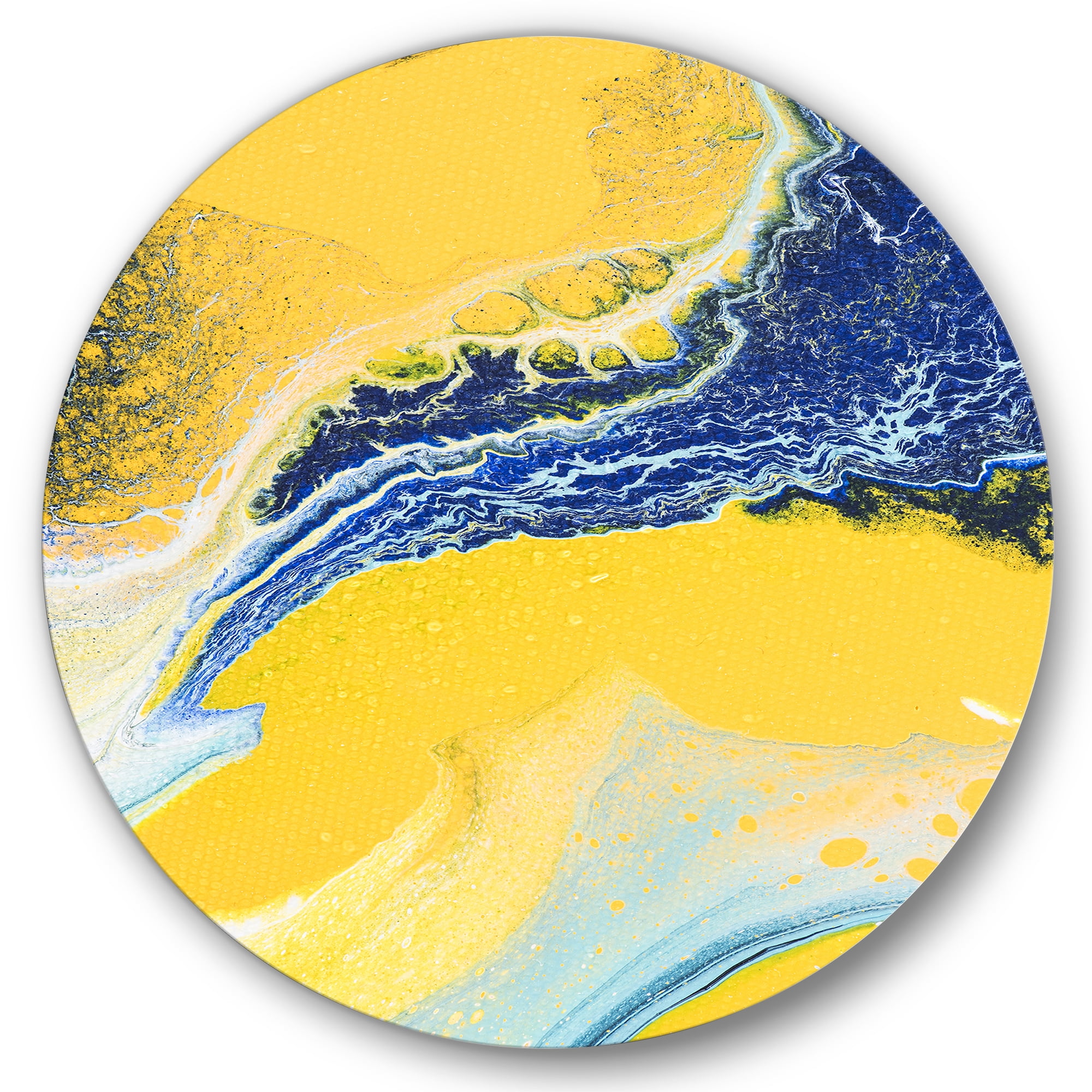 Designart 'Abstract Composition In Blue and Yellow VII' Modern Circle Metal Wall Art 11x11 - Disc of 11
