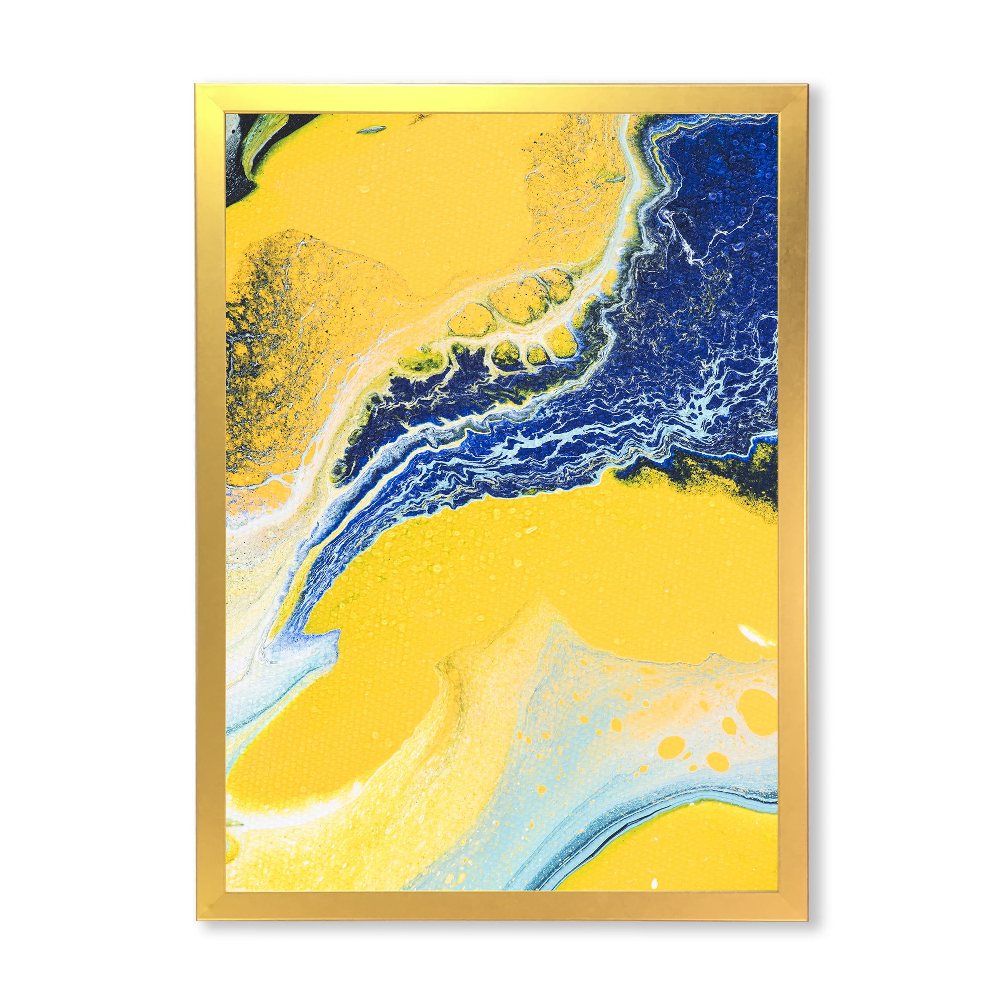 Designart 'Abstract Composition In Blue and Yellow VII' Modern Framed Art Print