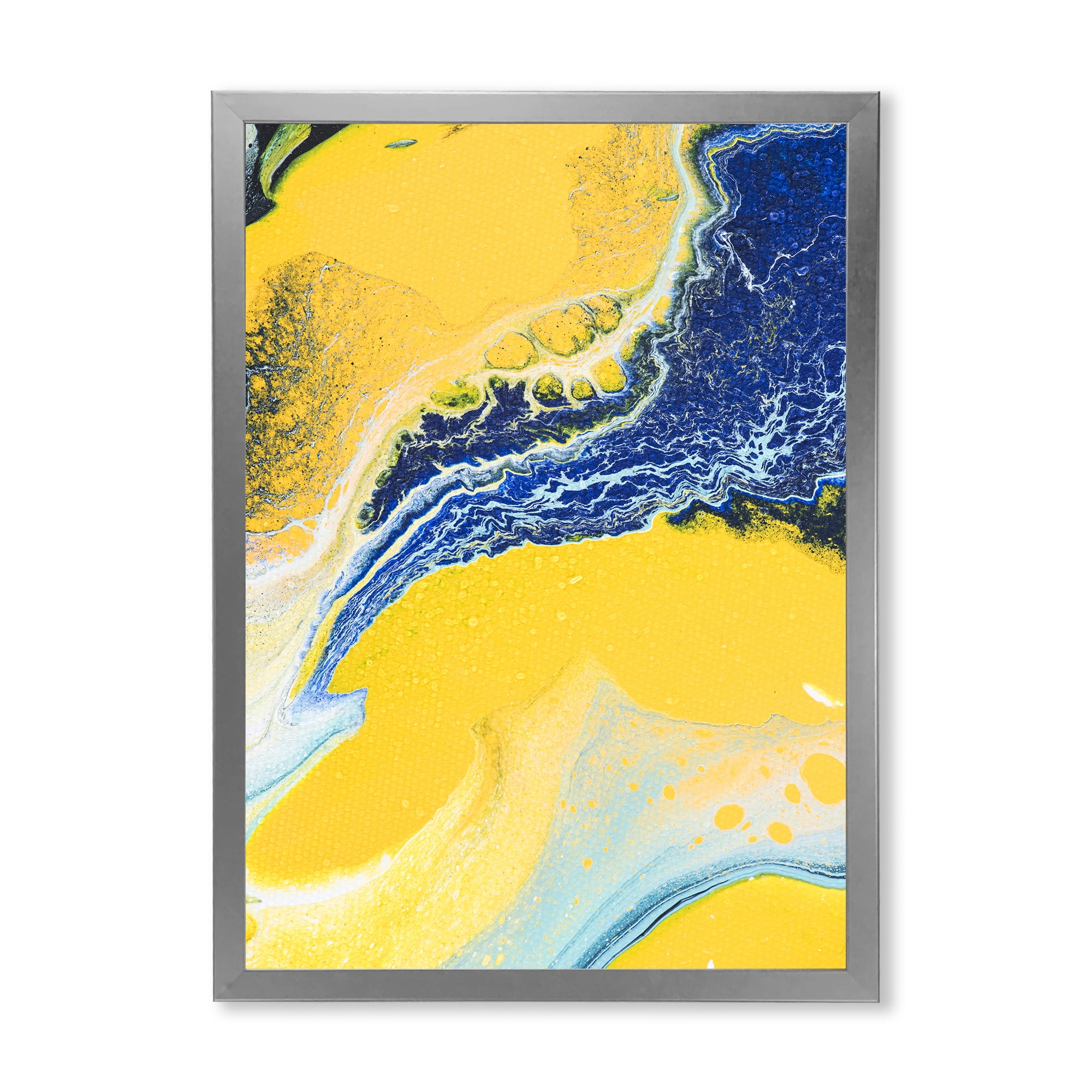 Designart 'Abstract Composition In Blue and Yellow VII' Modern Framed Art Print