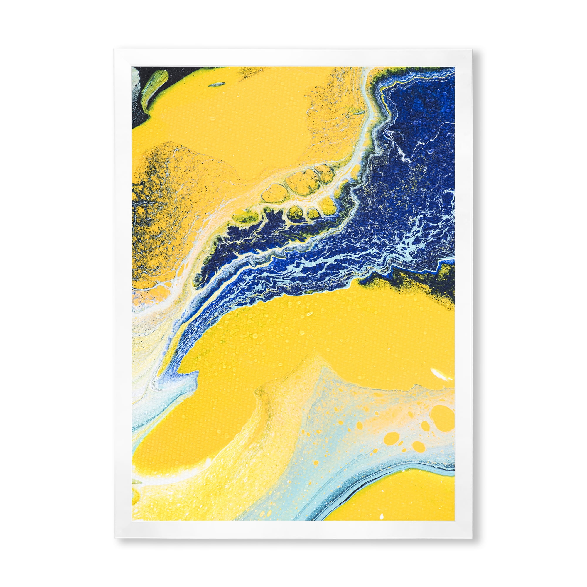 Designart 'Abstract Composition In Blue and Yellow VII' Modern Framed Art Print