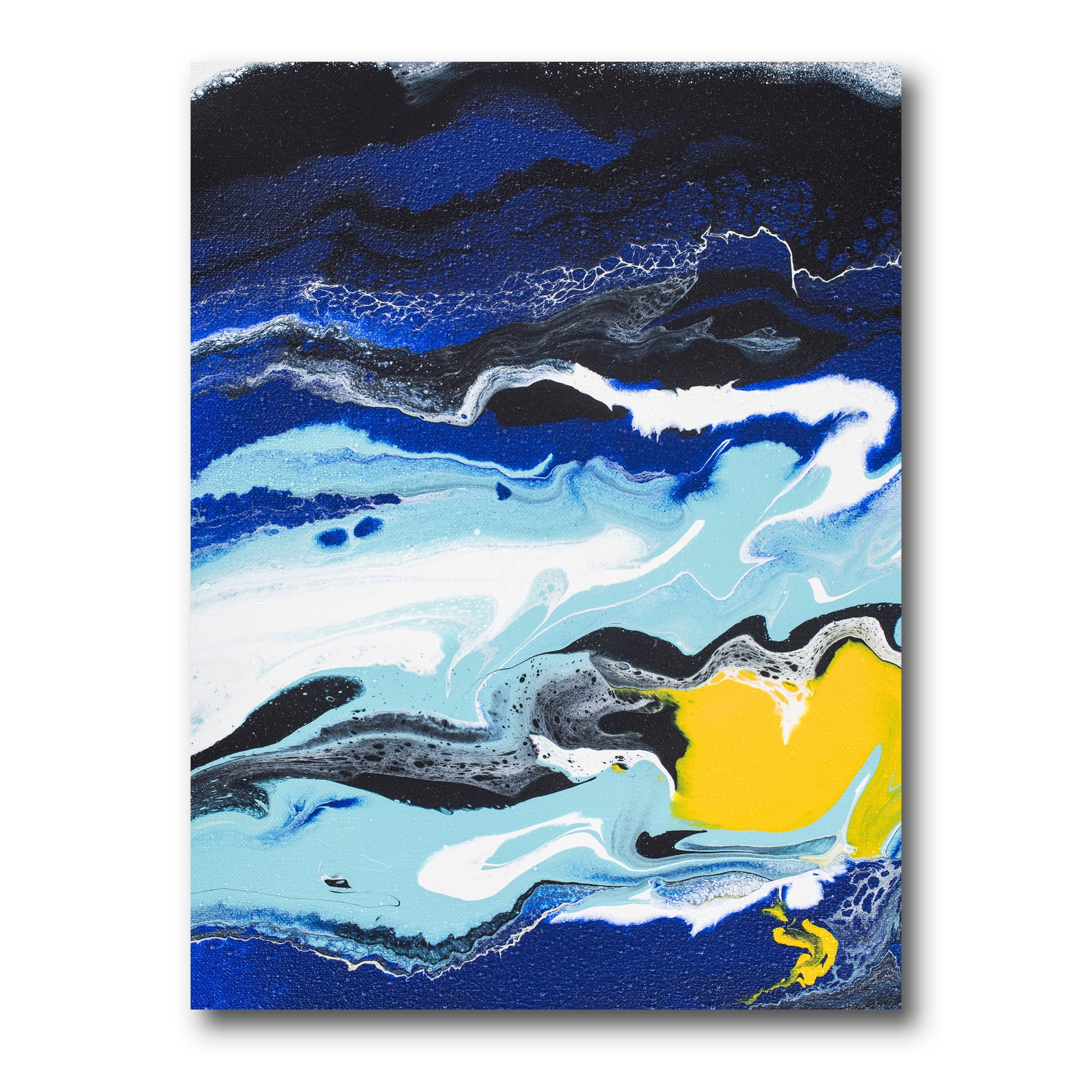 Designart ' Abstract Composition In Blue and Yellow VIII ' Modern Canvas Wall Art Print