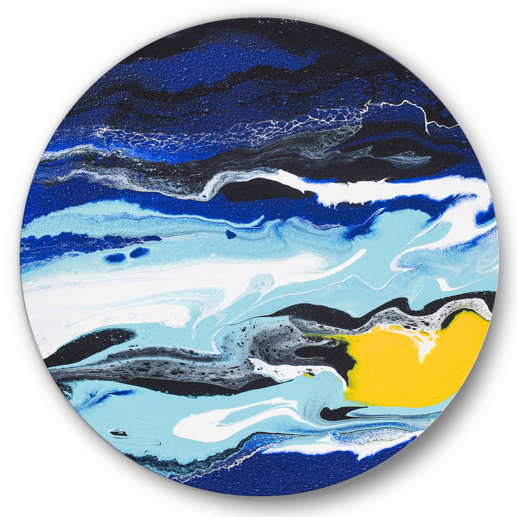 Designart 'Abstract Composition In Blue and Yellow VIII' Modern Circle Metal Wall Art 23x23 - Disc of 23