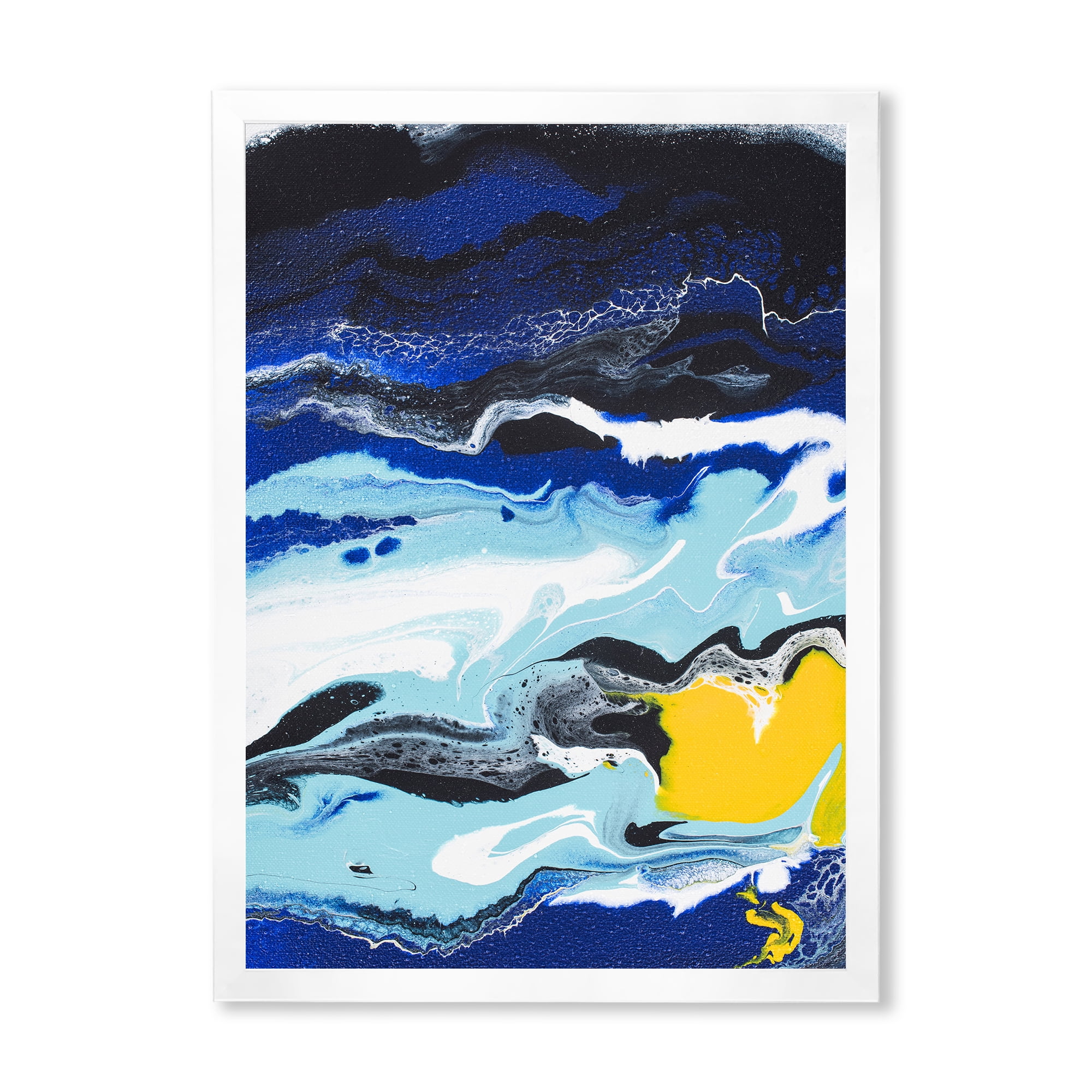 Designart 'Abstract Composition In Blue and Yellow VIII' Modern Framed Art Print