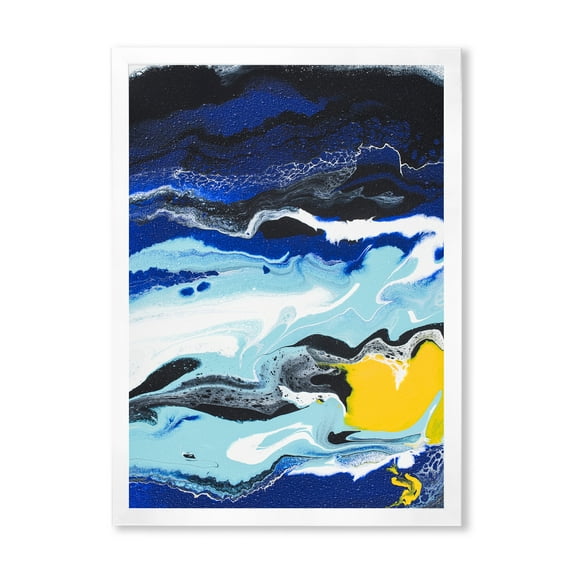 Designart 'Abstract Composition In Blue and Yellow VIII' Modern Framed Art Print
