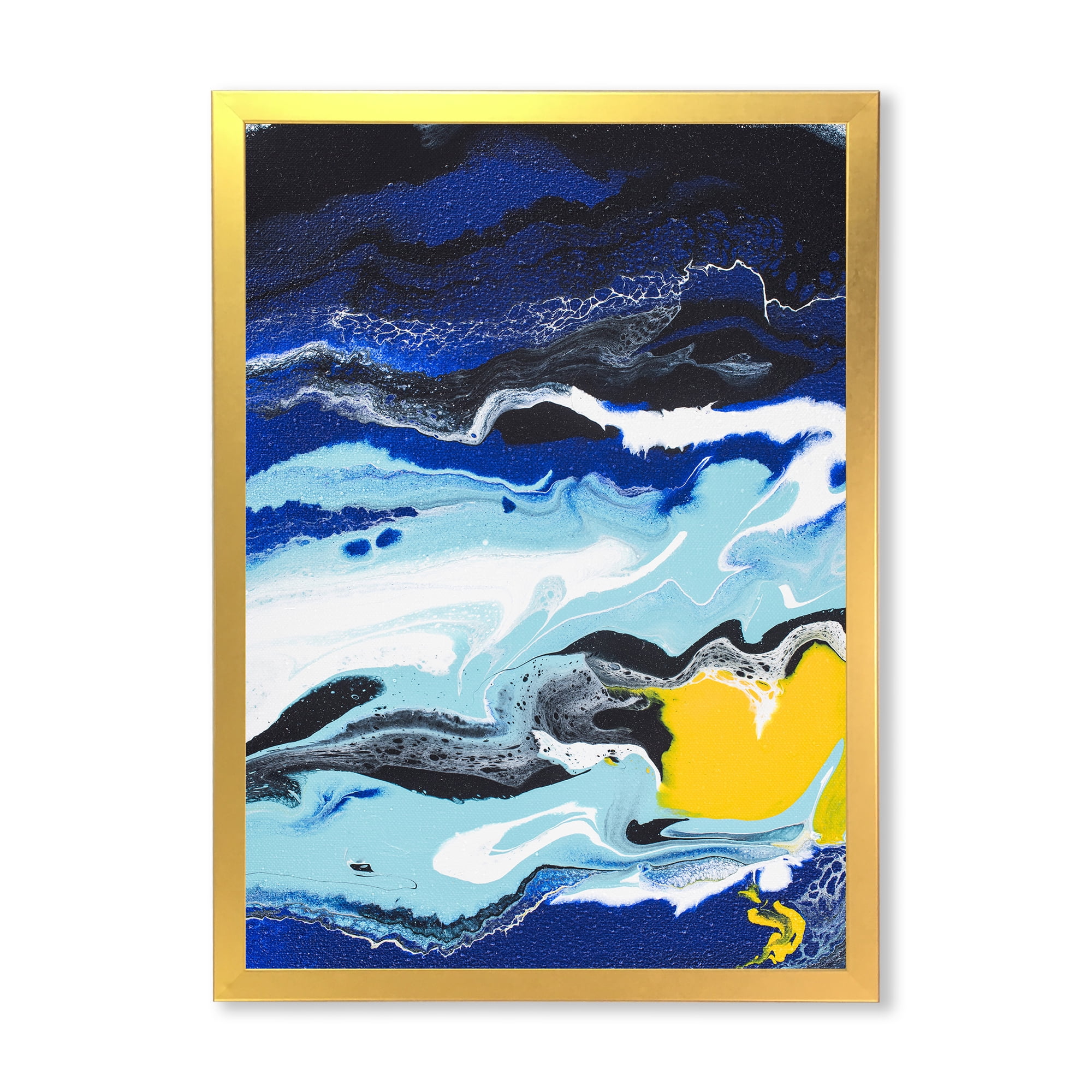 Designart 'Abstract Composition In Blue and Yellow VIII' Modern Framed Art Print