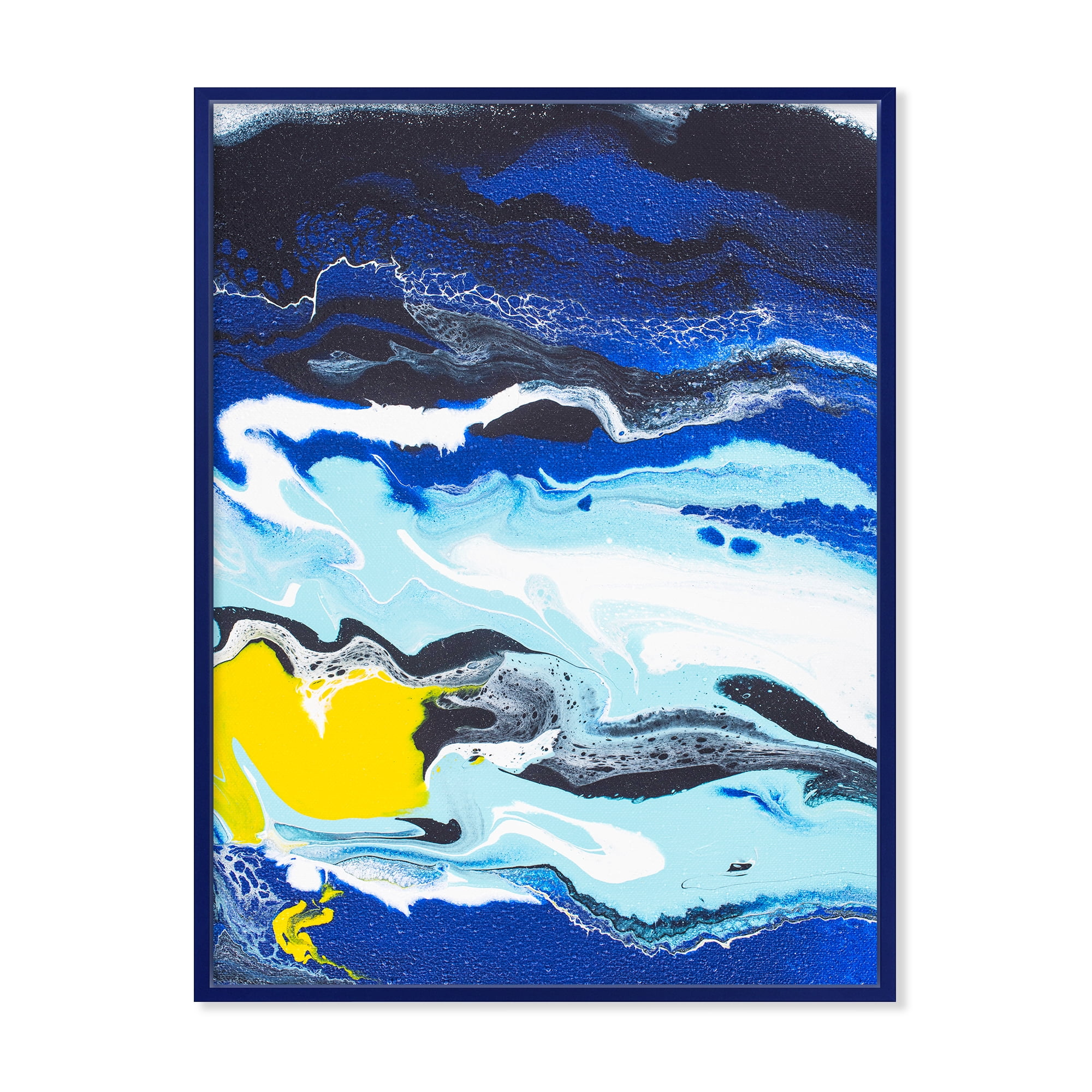 Designart 'Abstract Composition In Blue and Yellow VIII' Modern Framed Canvas Wall Art Print