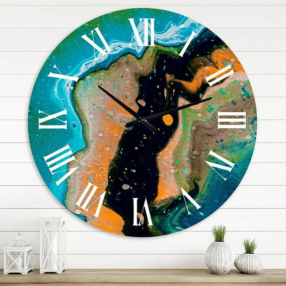 Designart 'Abstract Composition In Orange And Black' Modern Wall Clock
