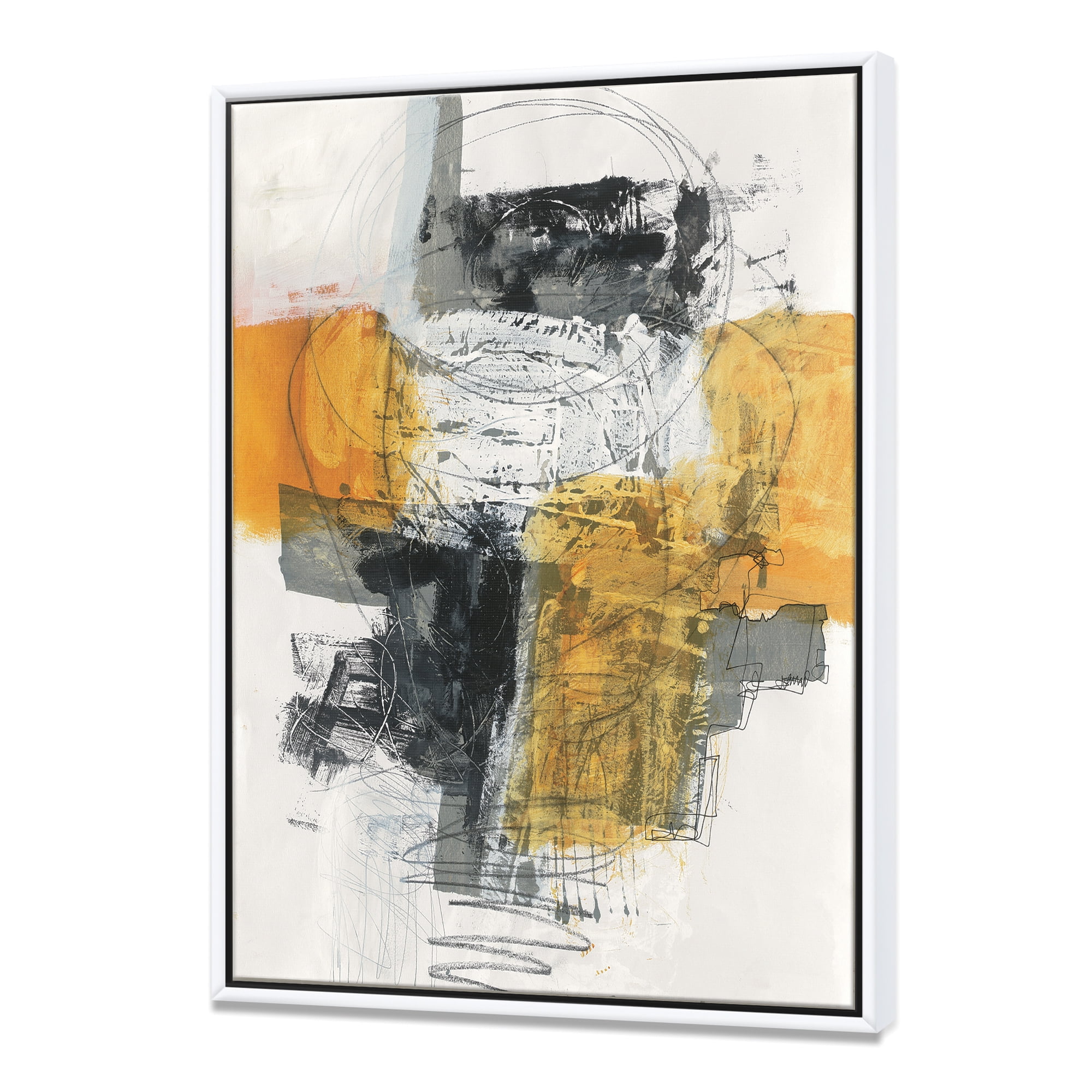 Designart ' Abstract Composition of Glamorous Yellow and Black ' Contemporary Framed Canvas