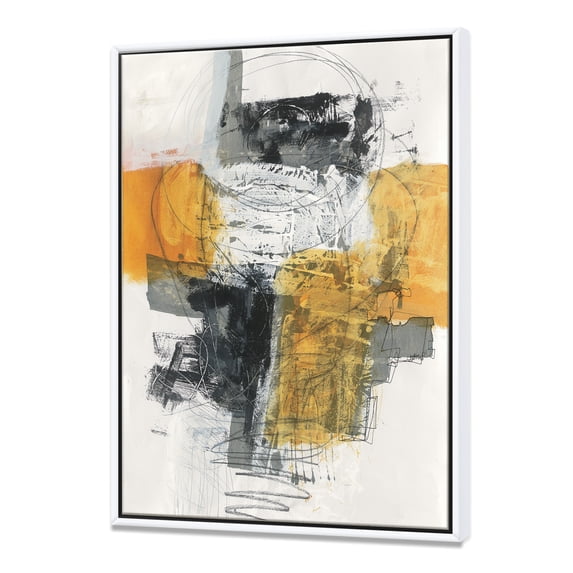 Designart ' Abstract Composition of Glamorous Yellow and Black ' Contemporary Framed Canvas