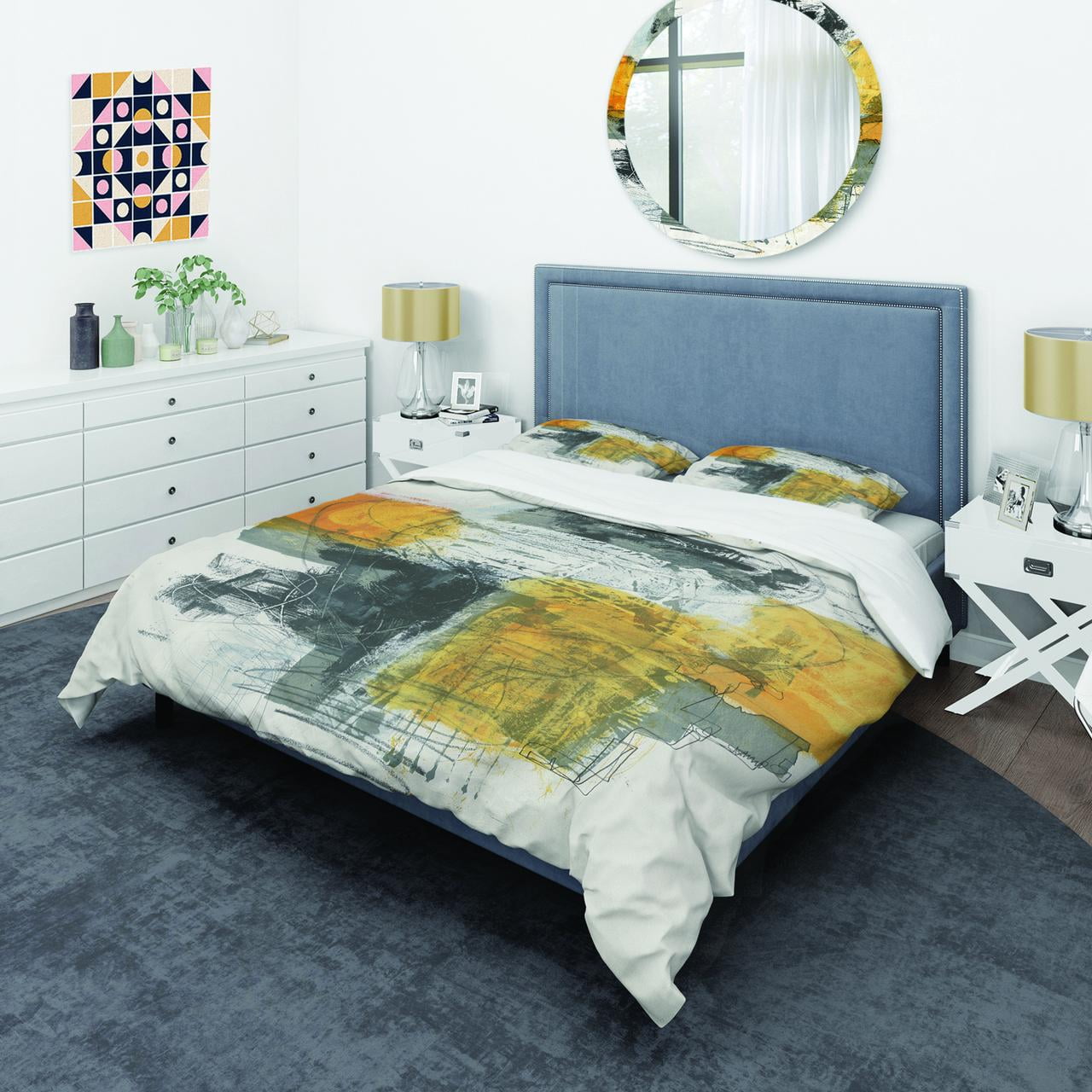 Designart 'Abstract Composition of Glamorous Yellow and Black' Glam Duvet Cover Set