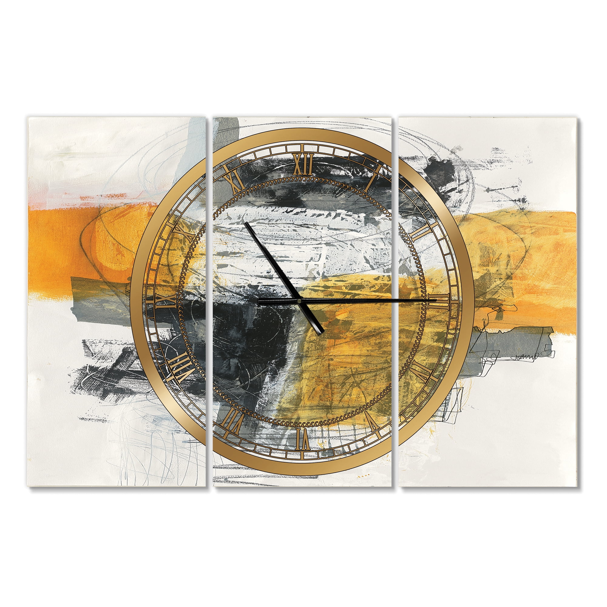 Designart 'Abstract Composition of Glamorous Yellow and Black' Modern Wall Clock