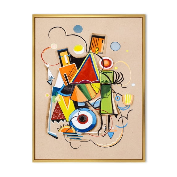 Designart 'Abstract Compositions Of Colored Geometric I' Modern Framed Canvas Wall Art Print