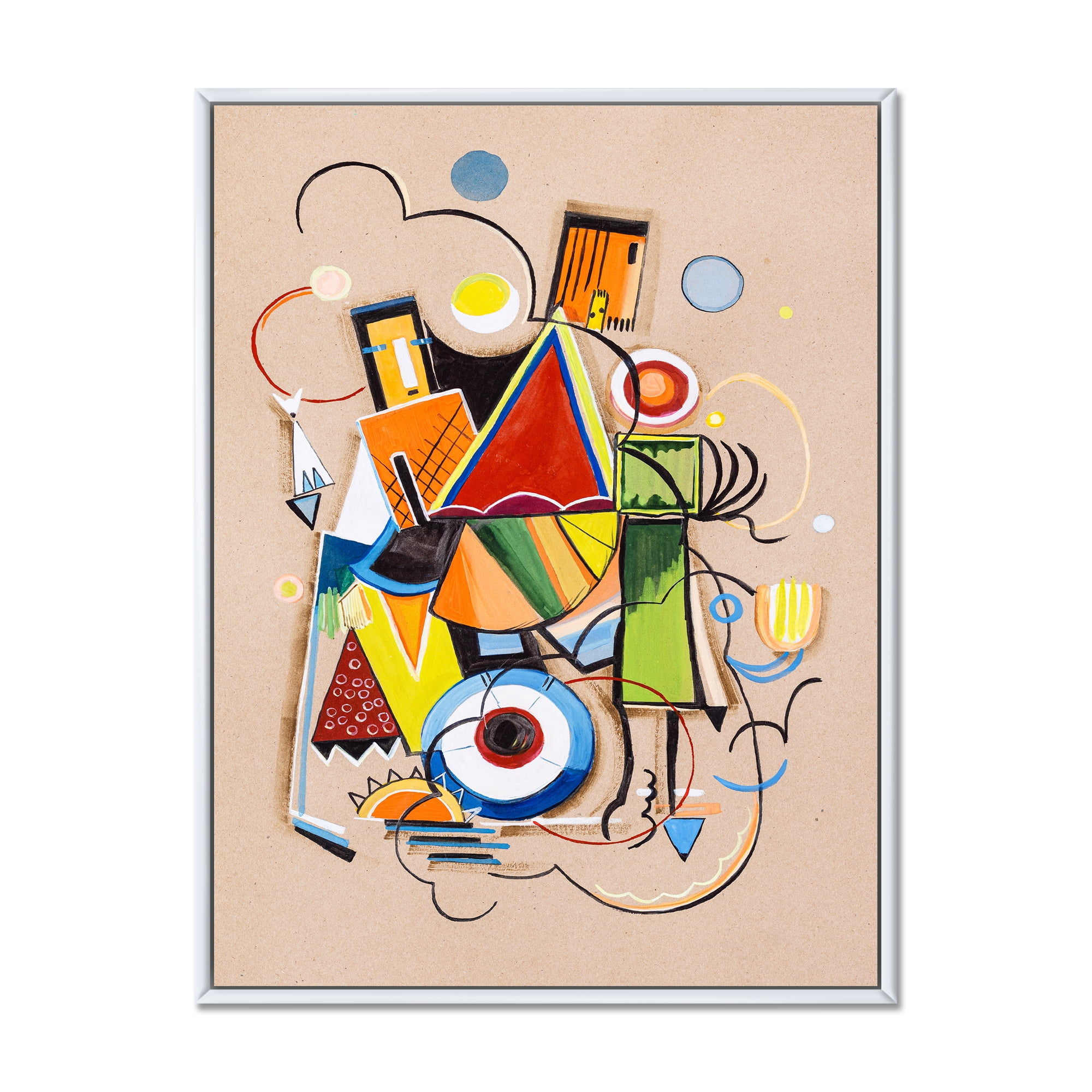 Designart 'Abstract Compositions Of Colored Geometric I' Modern Framed Canvas Wall Art Print
