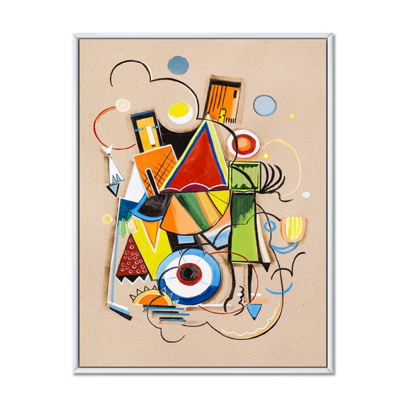 Designart 'Abstract Compositions Of Colored Geometric I' Modern Framed Canvas Wall Art Print