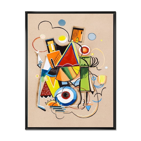 Designart 'Abstract Compositions Of Colored Geometric I' Modern Framed Canvas Wall Art Print