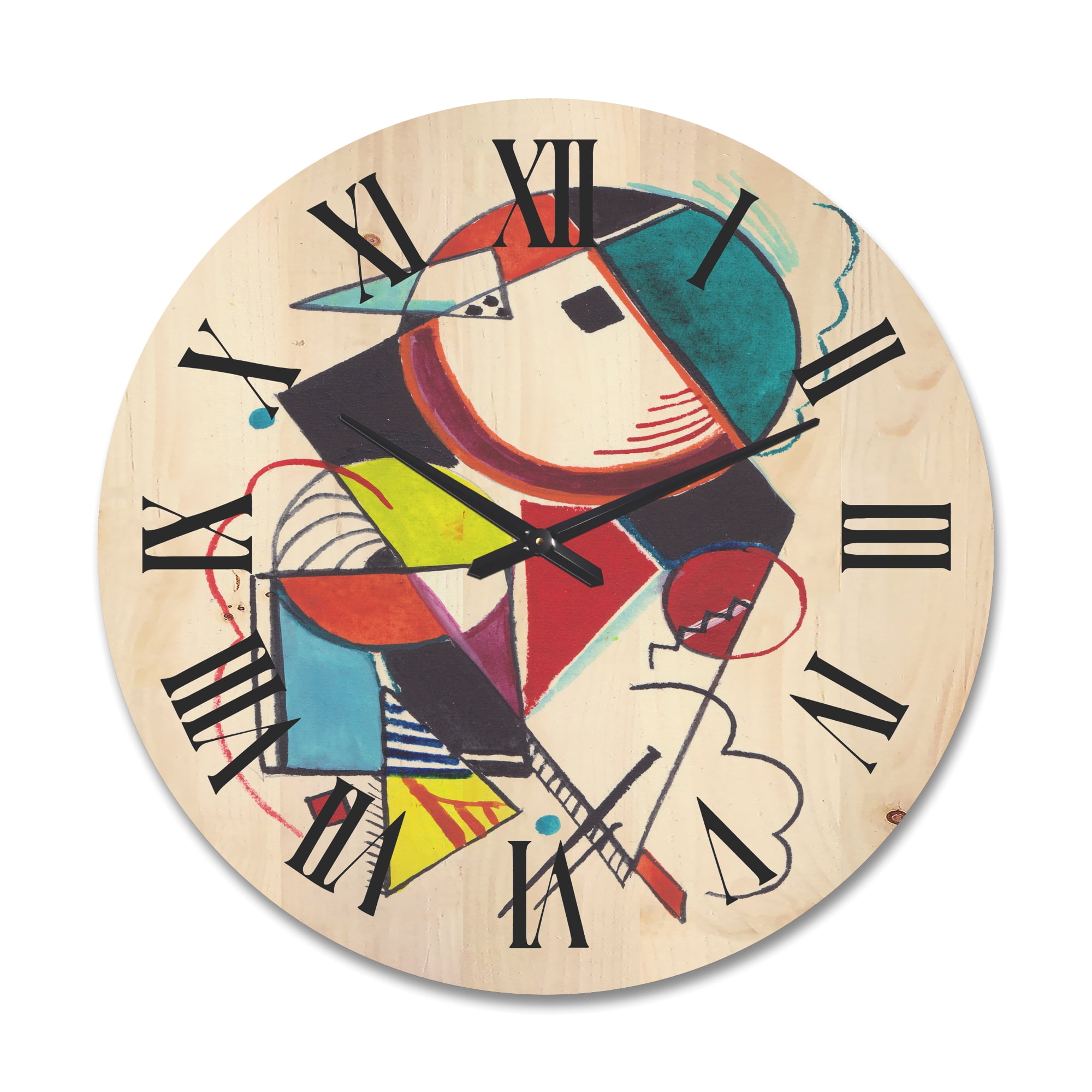 Designart 'Abstract Compositions Of Colored Geometric II' Modern Wood Wall Clock