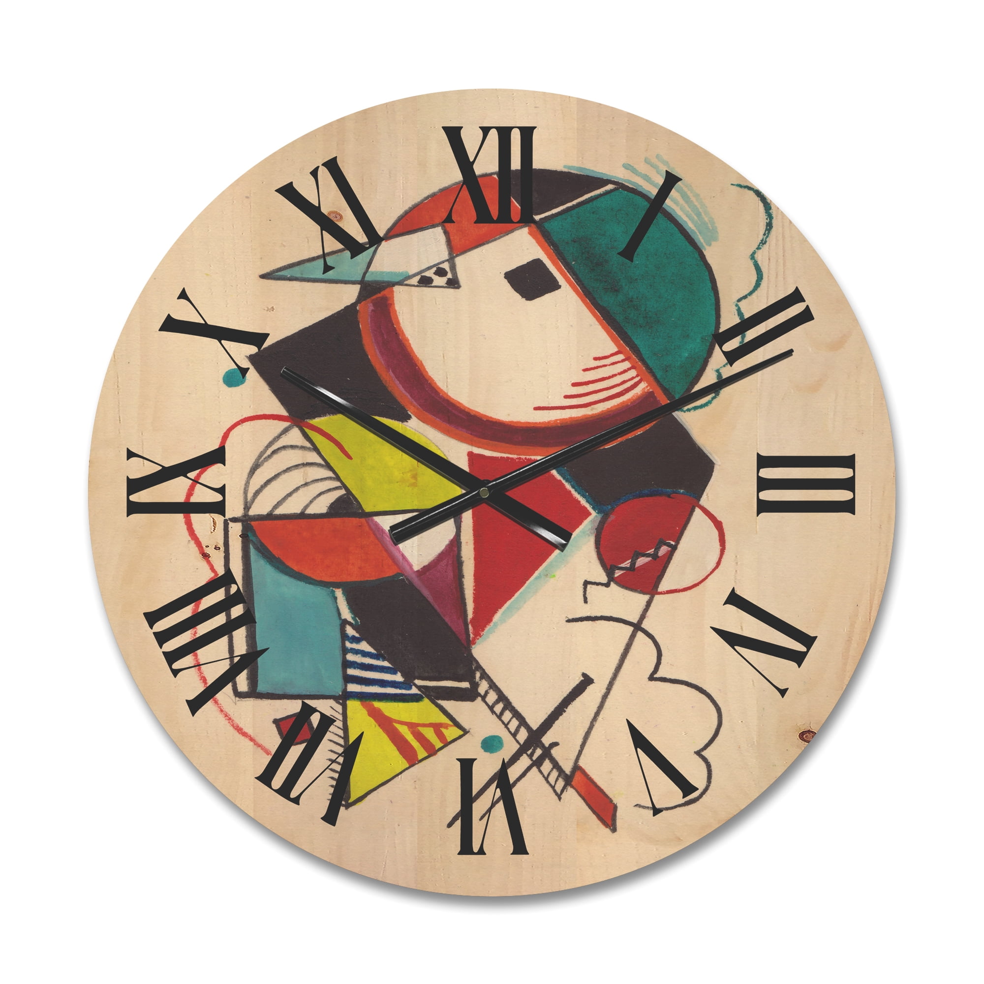 Designart 'Abstract Compositions Of Colored Geometric II' Modern Wood Wall Clock