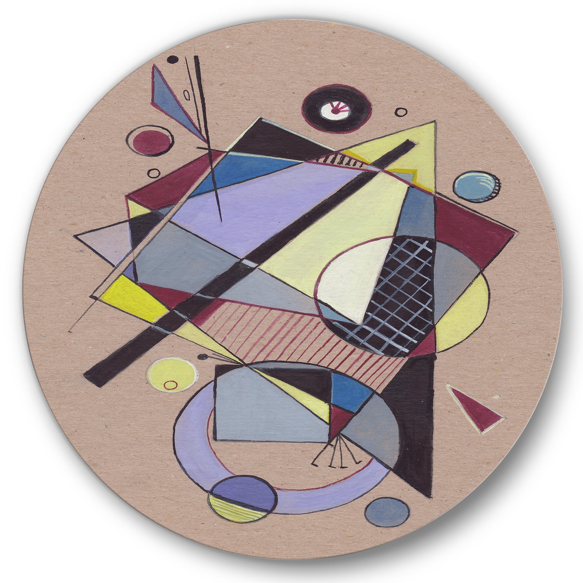Designart 'Abstract Compositions Of Colored Geometric IV' Modern Circle Metal Wall Art 29x29 - Disc of 29