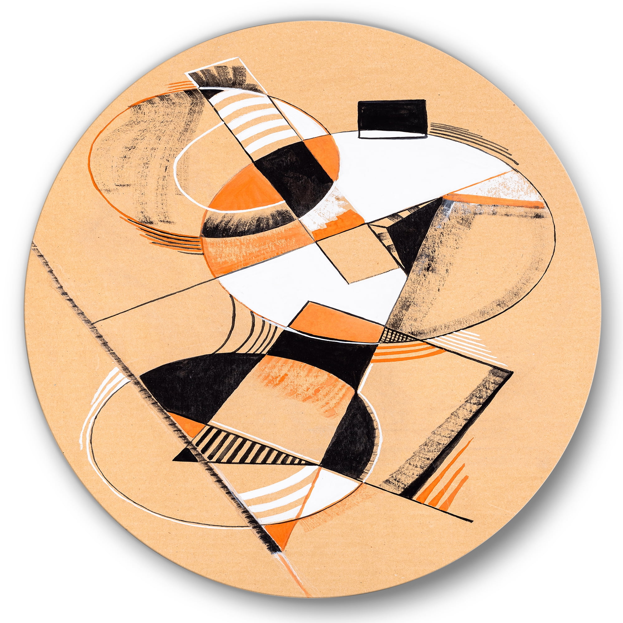 Designart 'Abstract Compositions Of Colored Geometric V' Modern Circle Metal Wall Art 36x36 - Disc of 36