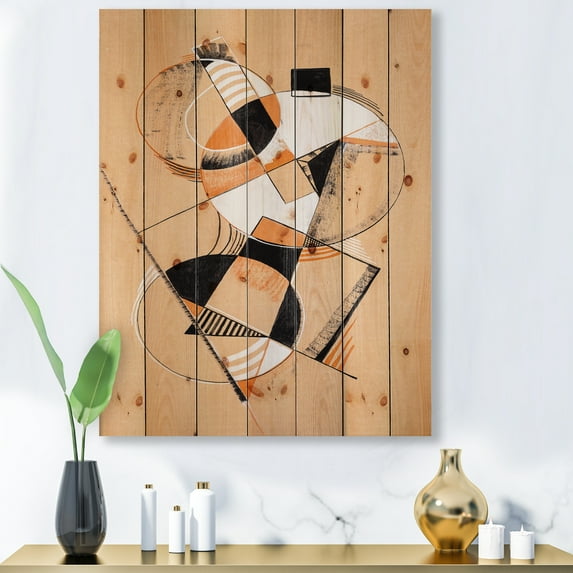 Designart 'Abstract Compositions Of Colored Geometric V' Modern Print on Natural Pine Wood