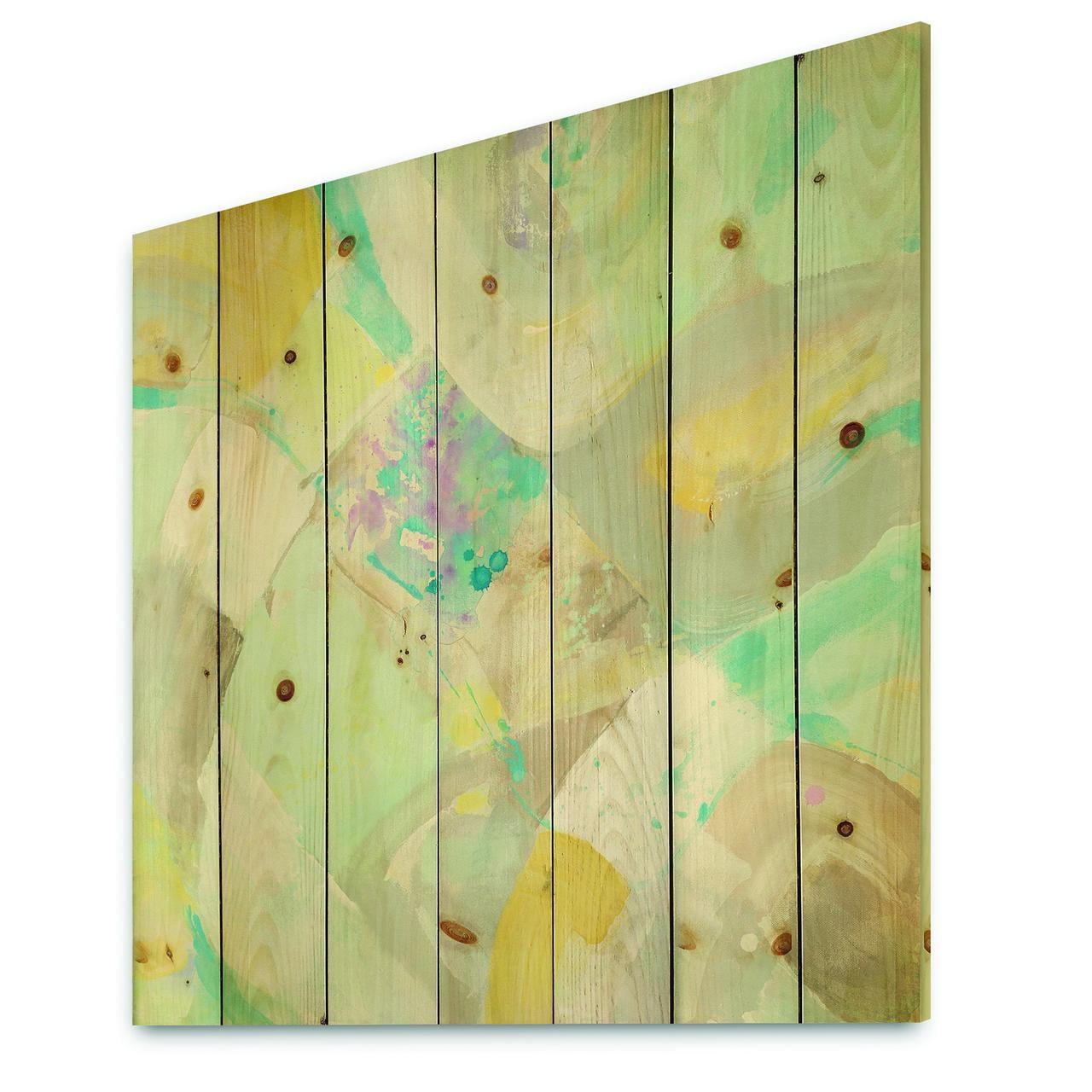 Designart 'Abstract Compositions Of Pastel Green and Blue' Modern & Contemporary Print on Natural Pine Wood