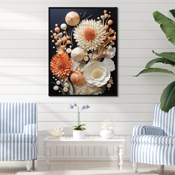 Designart "Abstract Coral Blossoms I" Coastal Coral Under Water Floater Framed Wall Art Prints