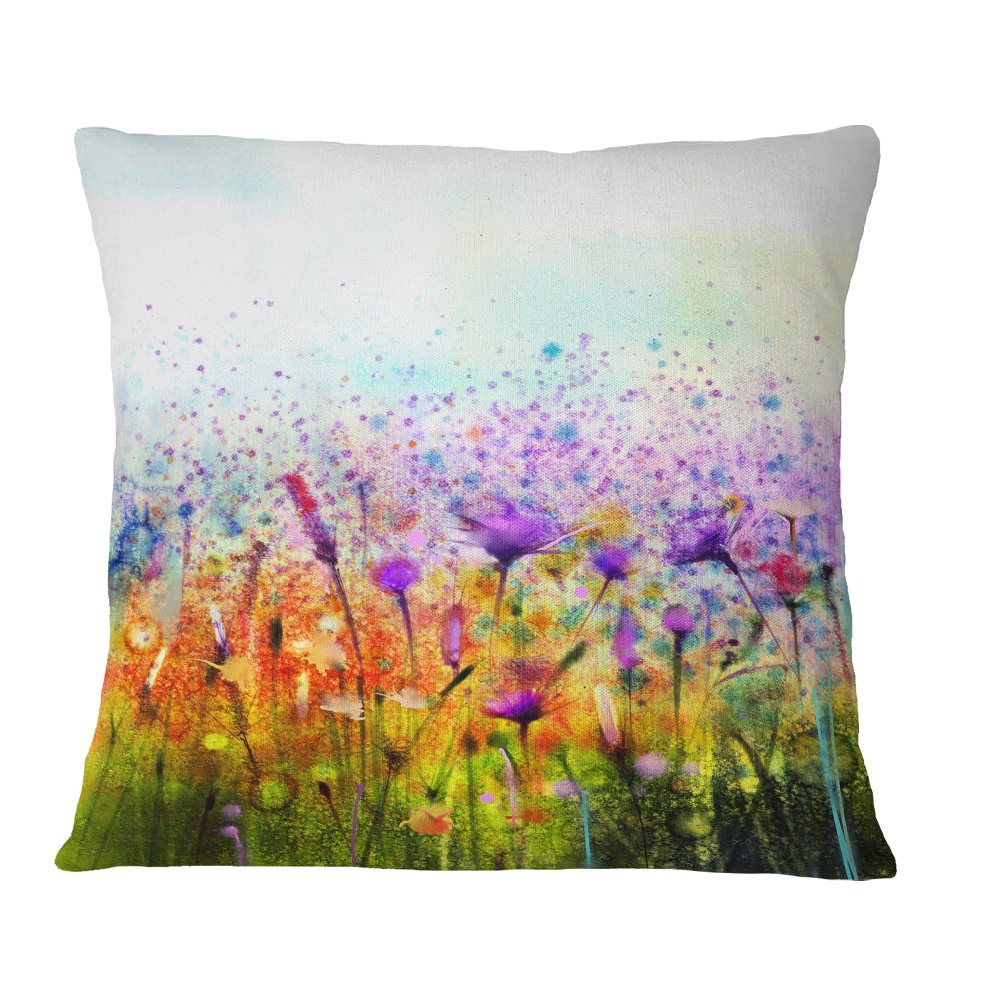 Designart Abstract Cosmos of Colorful Flowers - Flower Throw Pillow - 16x16