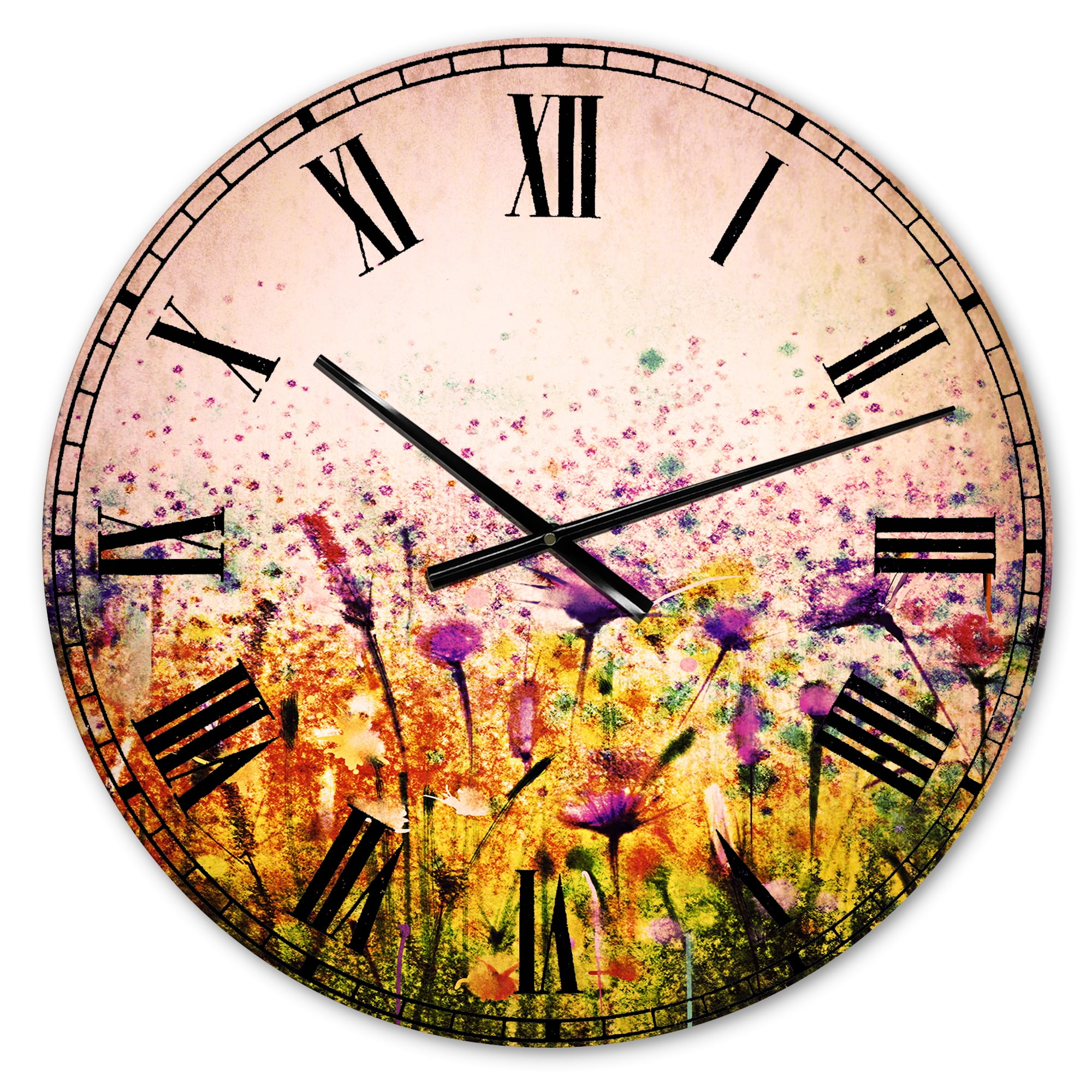 Designart 'Abstract Cosmos of Colorful Flowers' Traditional wall clock