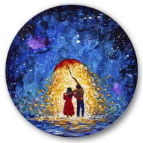 Designart 'Abstract Couple In Love Walks Under Glowing Umbrella' French Country Circle Metal Wall Art 36x36 - Disc of 36
