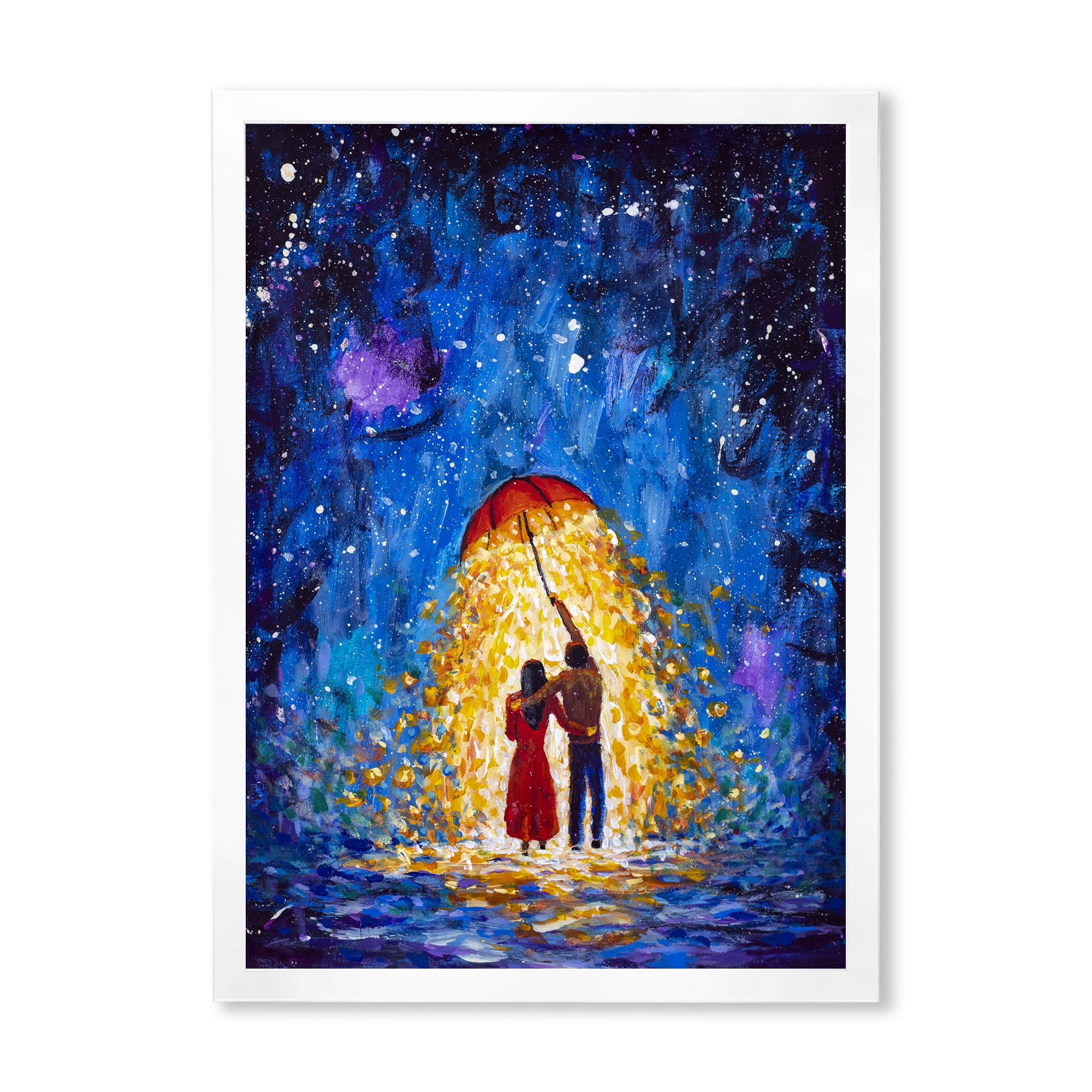 Designart 'Abstract Couple In Love Walks Under Glowing Umbrella' French Country Framed Art Print