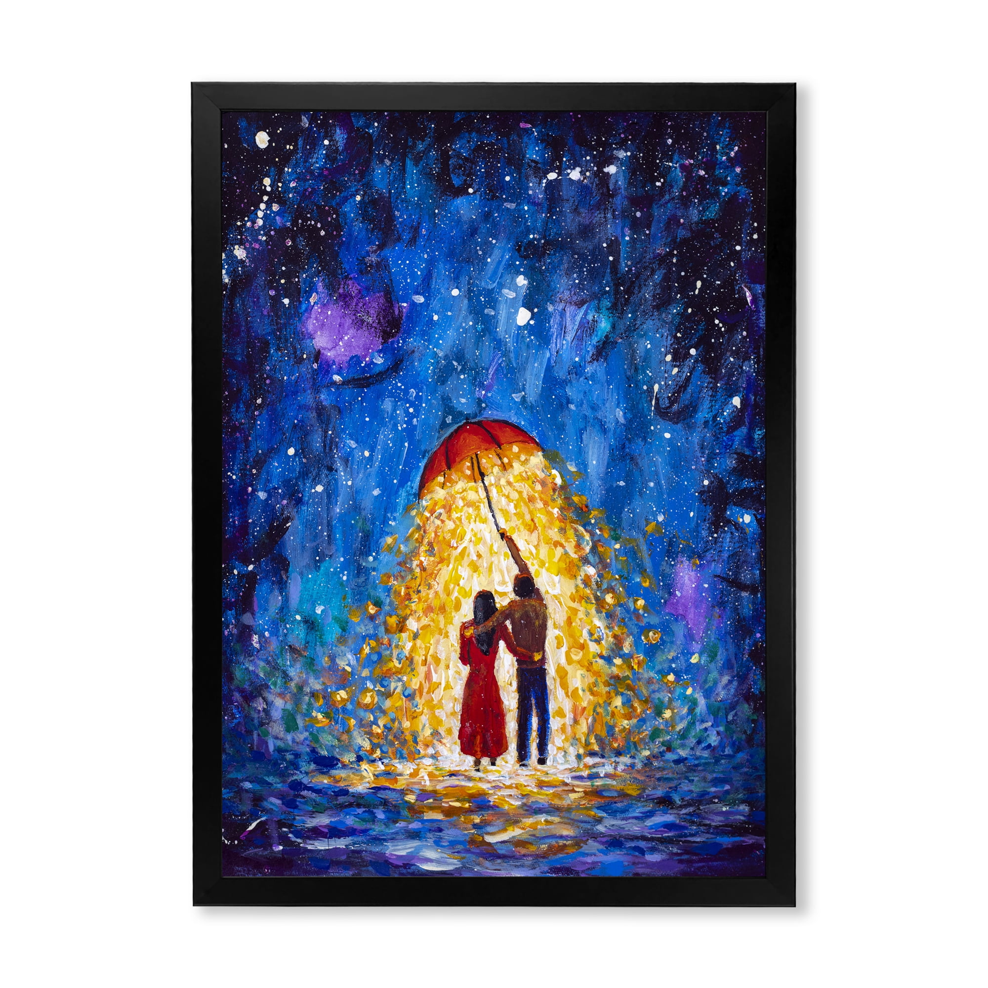Designart 'Abstract Couple In Love Walks Under Glowing Umbrella' French Country Framed Art Print