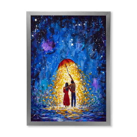 Designart 'Abstract Couple In Love Walks Under Glowing Umbrella' French Country Framed Art Print