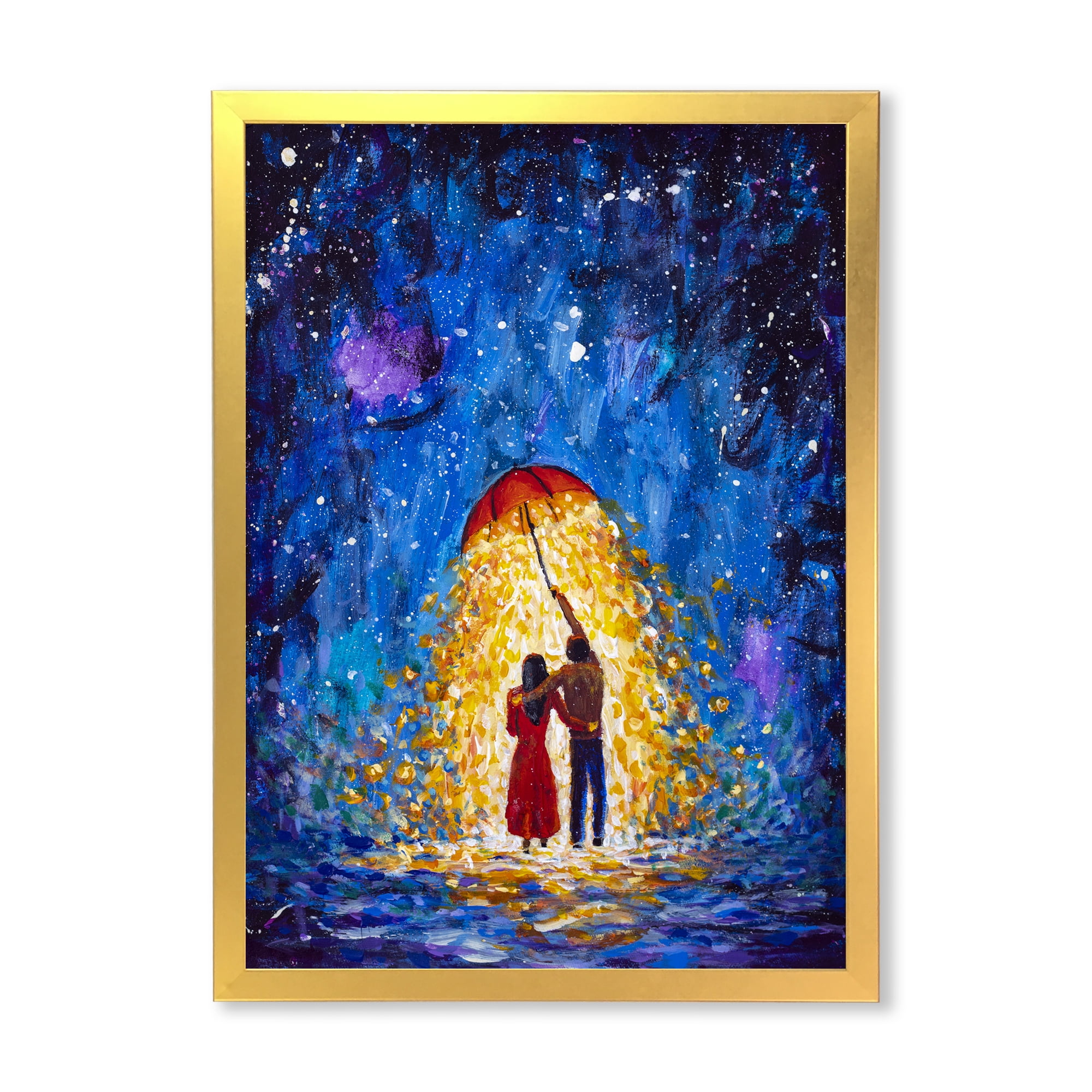 Designart 'Abstract Couple In Love Walks Under Glowing Umbrella' French Country Framed Art Print