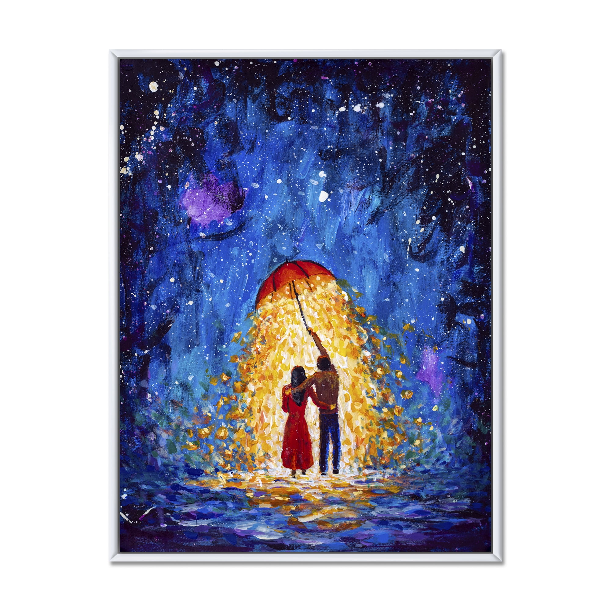 Designart 'Abstract Couple In Love Walks Under Glowing Umbrella' French Country Framed Canvas Wall Art Print