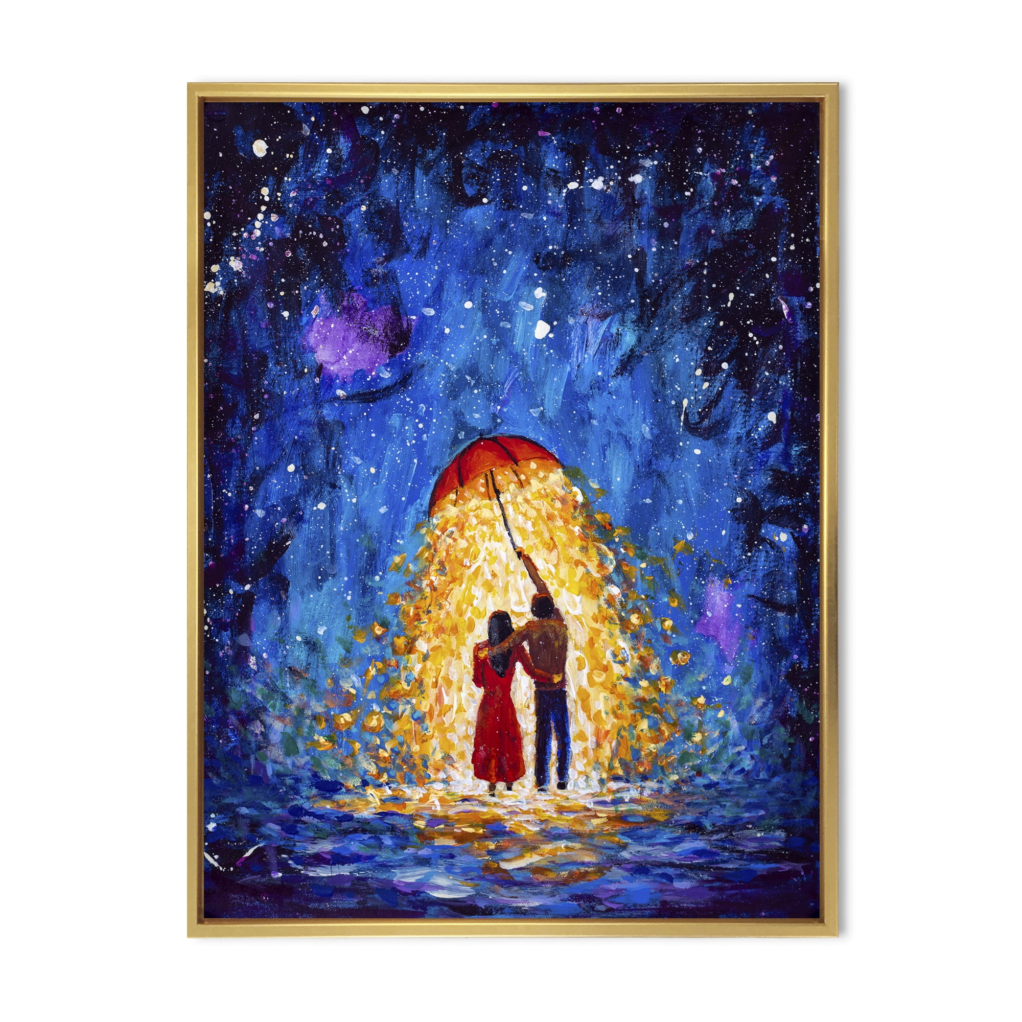 Designart 'Abstract Couple In Love Walks Under Glowing Umbrella' French Country Framed Canvas Wall Art Print