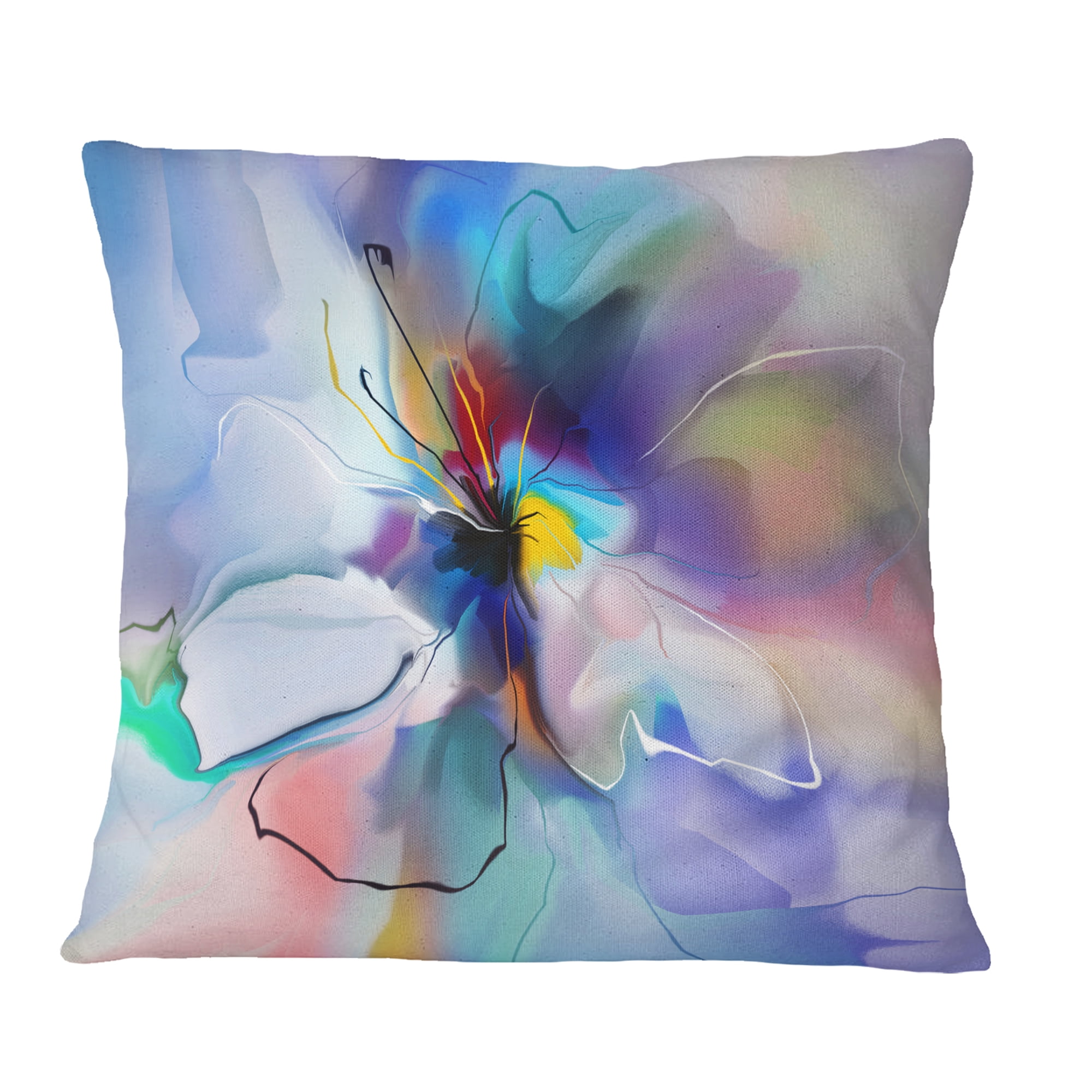 Designart Abstract Creative Blue Flower - Floral Throw Pillow - 16x16