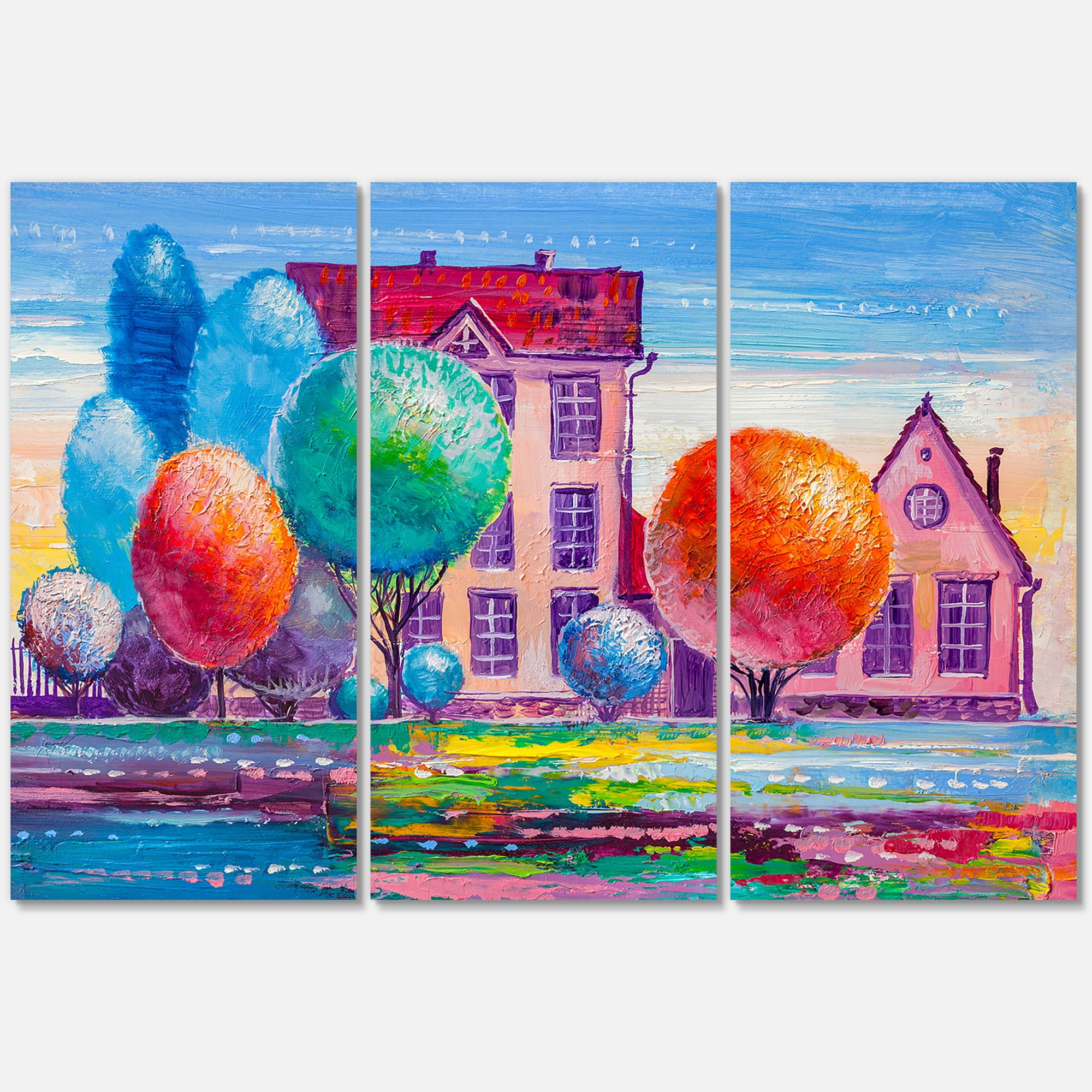 Designart ' Abstract Daydream House In The VIllage ' Traditional Canvas Wall Art Print