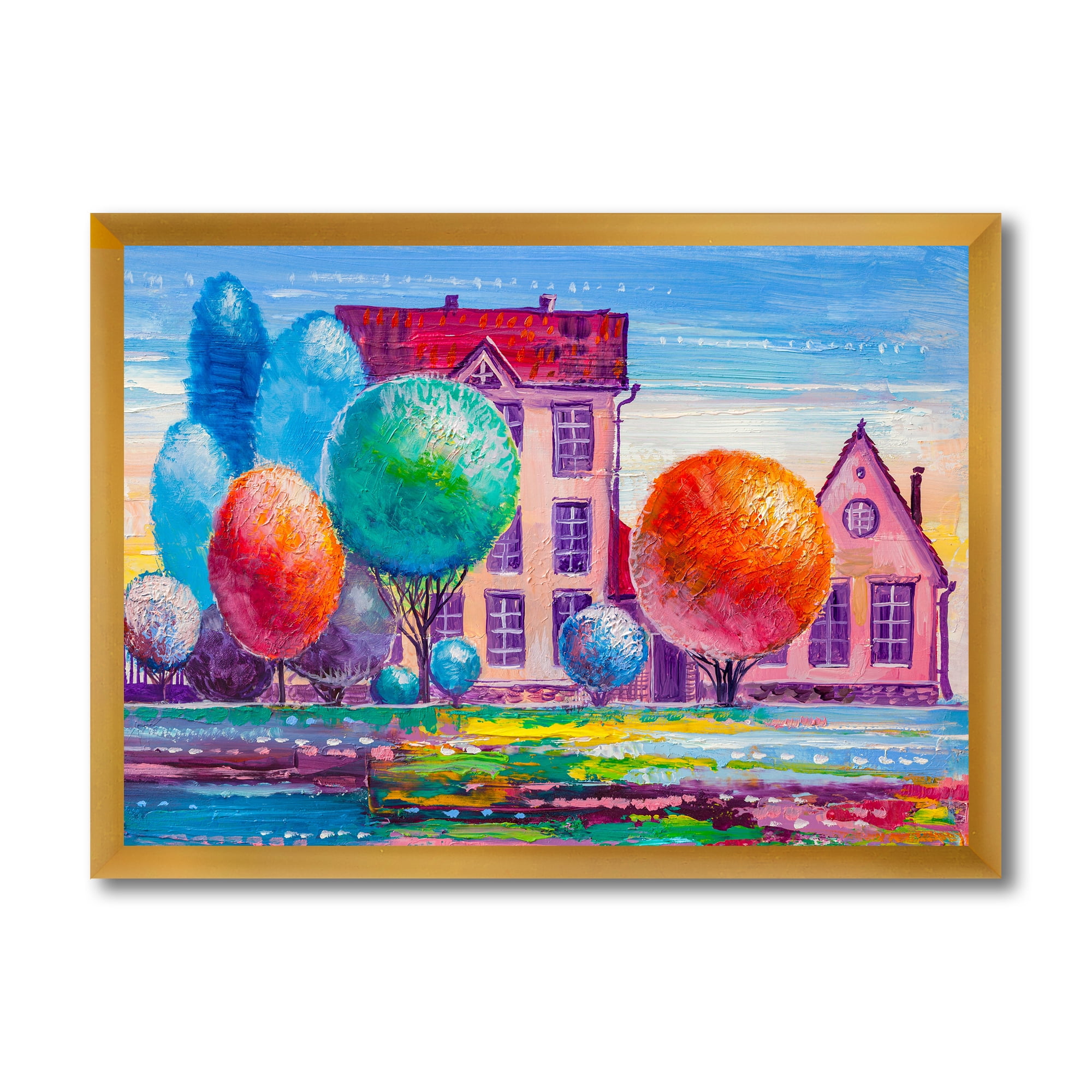 Designart 'Abstract Daydream House In The VIllage' Traditional Framed Art Print