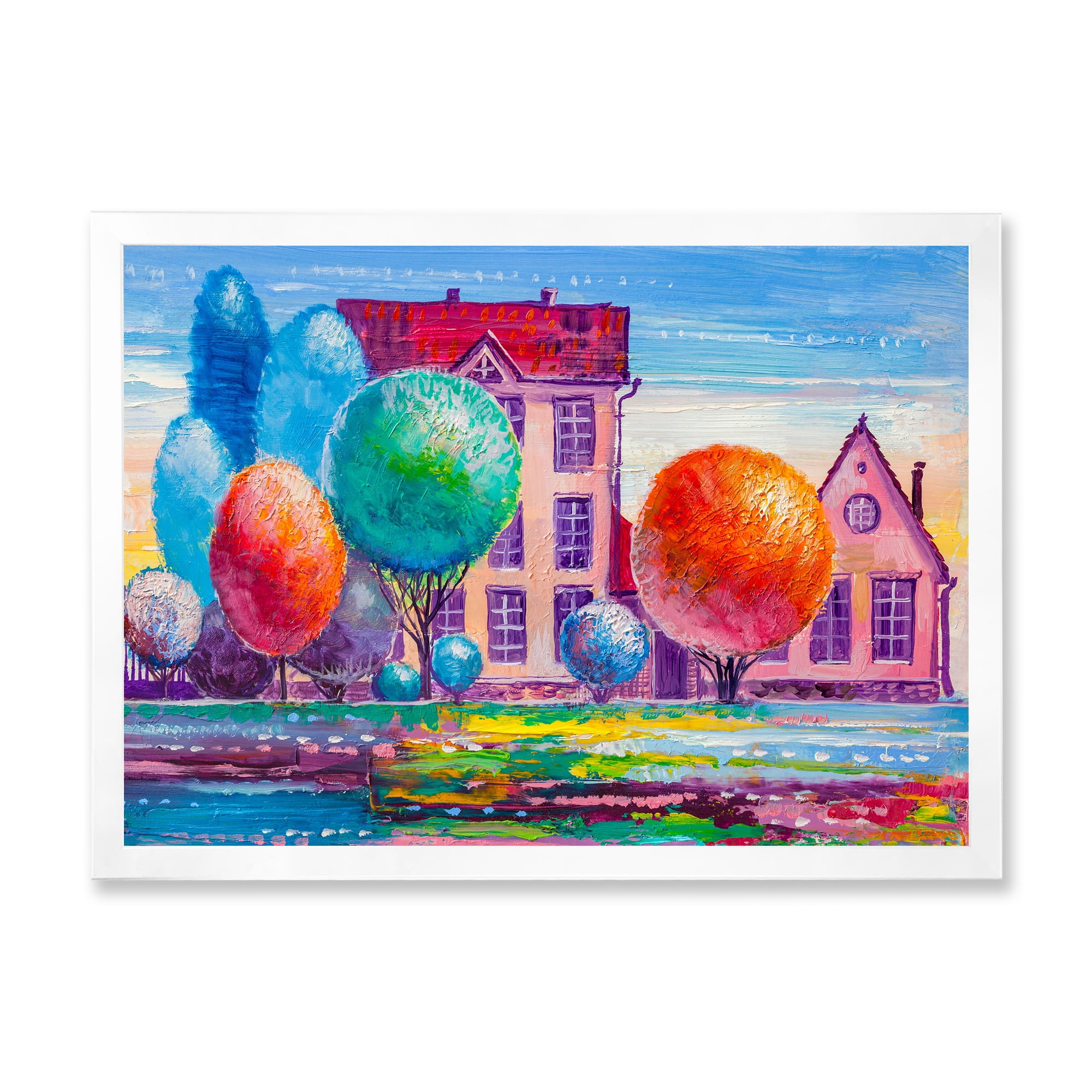 Designart 'Abstract Daydream House In The VIllage' Traditional Framed Art Print