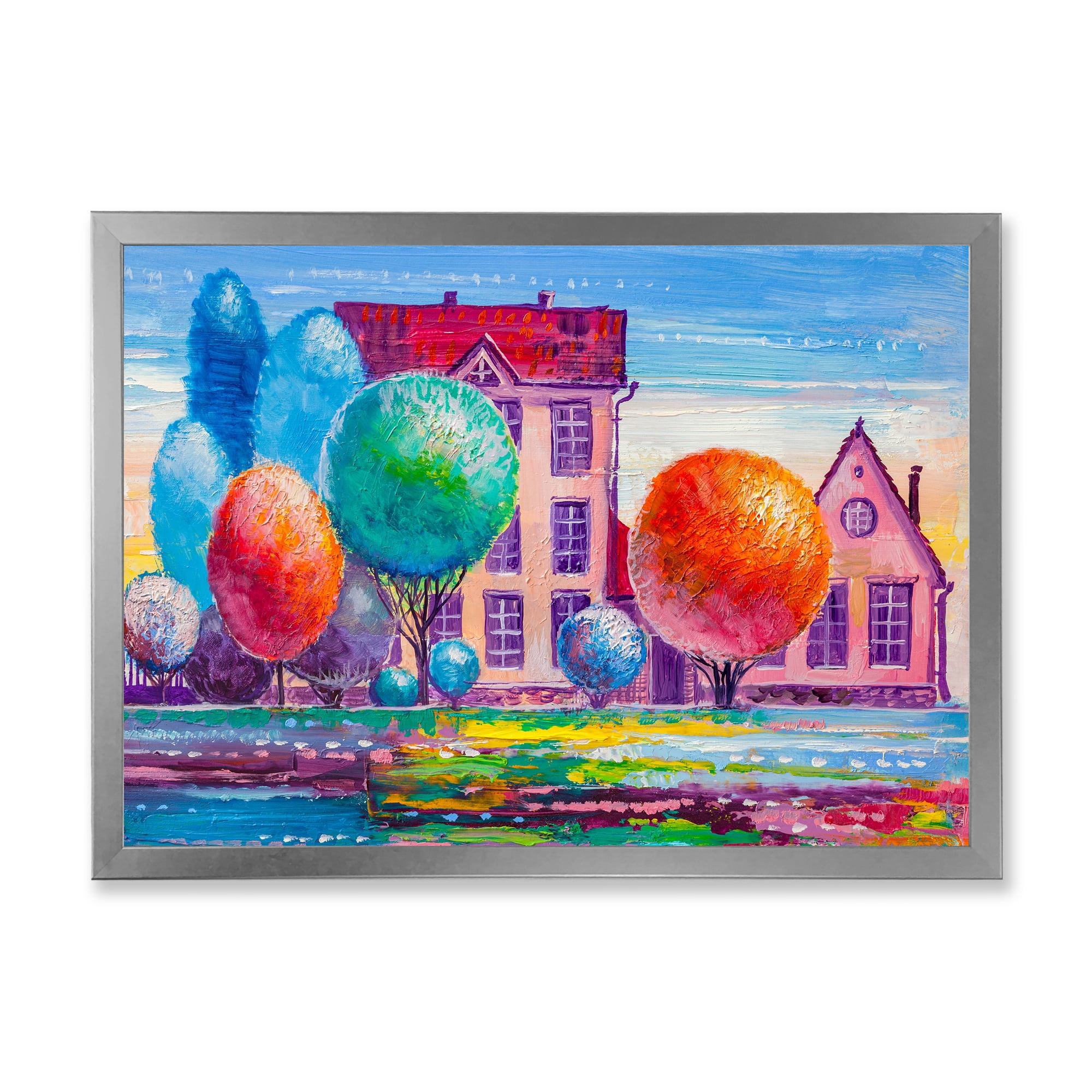 Designart 'Abstract Daydream House In The VIllage' Traditional Framed Art Print