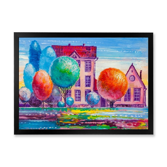 Designart 'Abstract Daydream House In The VIllage' Traditional Framed Art Print