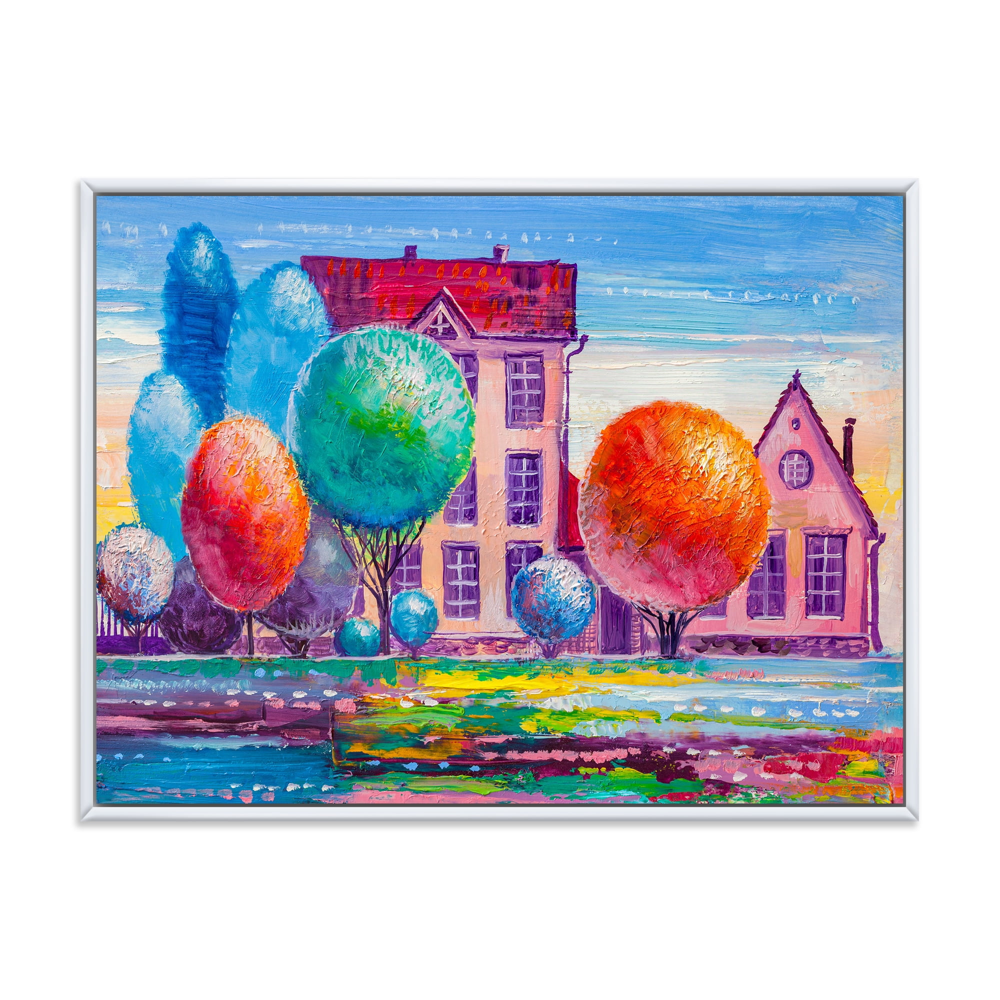 Designart 'Abstract Daydream House In The VIllage' Traditional Framed Canvas Wall Art Print