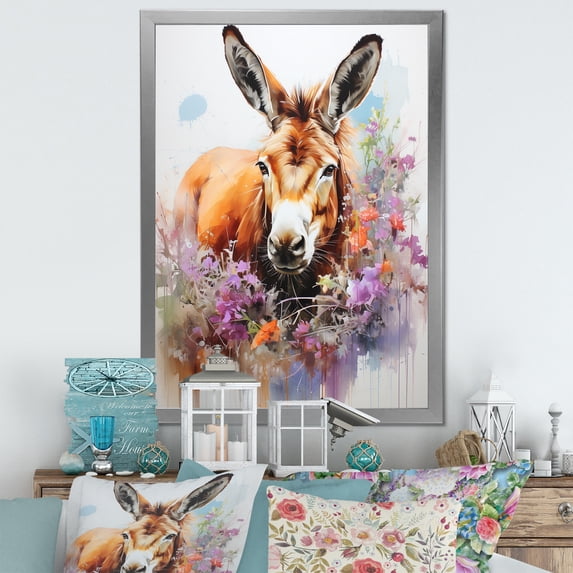Designart "Abstract Donkey Artwork" Animals Framed Wall Art - Traditional Brown Donkey Hallway Framed Wall Art Decor