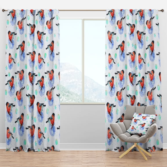 Designart 'Abstract Doodle Circles and Bullfinch Bird' Animals Blackout Curtain Panel