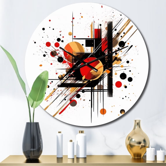Designart "Abstract Dreamscape in Red and Black II" Abstract Shapes Oversized Wall Clock