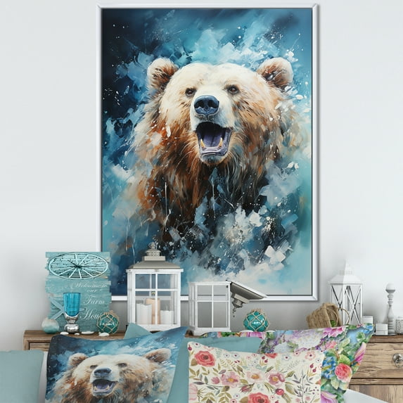 Designart "Abstract Dynamic Bear" Animals Bear Floater Framed Canvas Prints