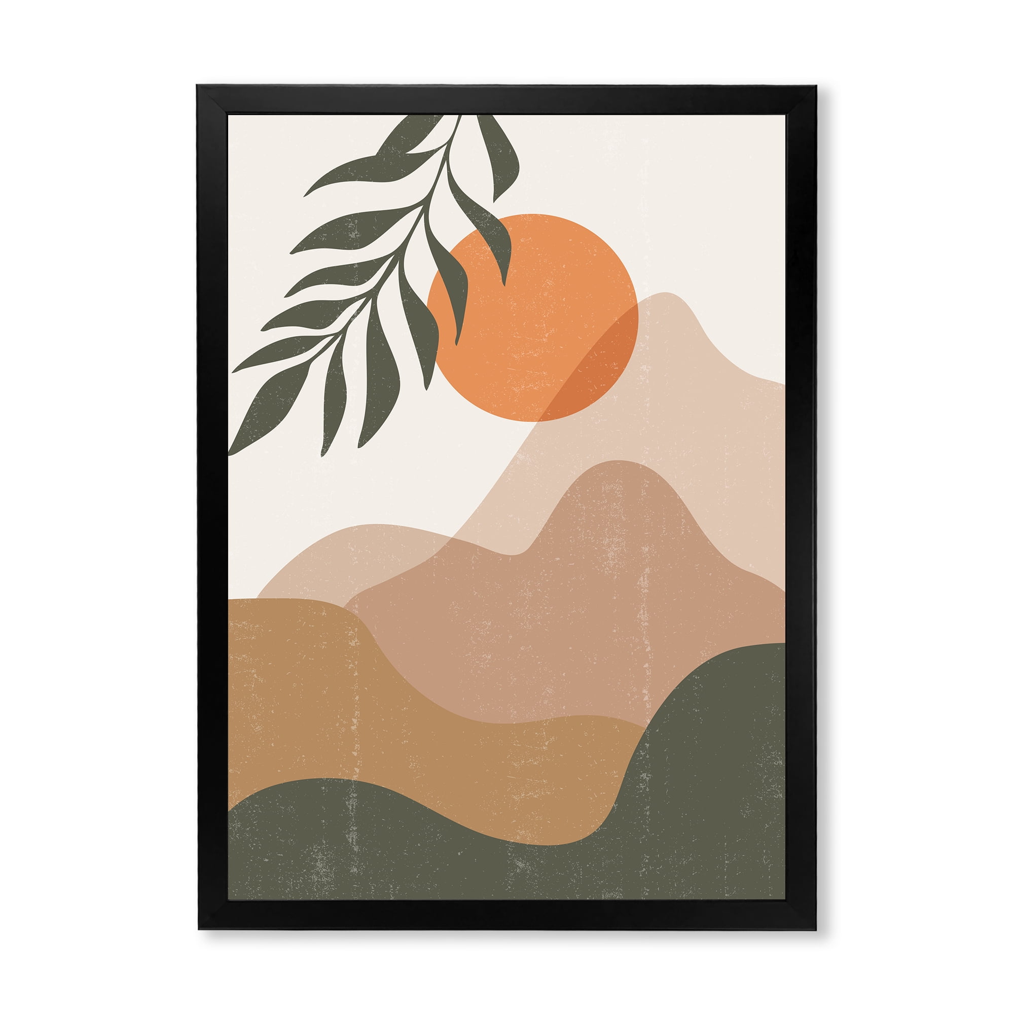 Designart 'Abstract Earth Toned Mountains With Red Moon I' Modern Framed Art Print