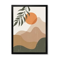 Designart 'Abstract Earth Toned Mountains With Red Moon I' Modern Framed Art Print